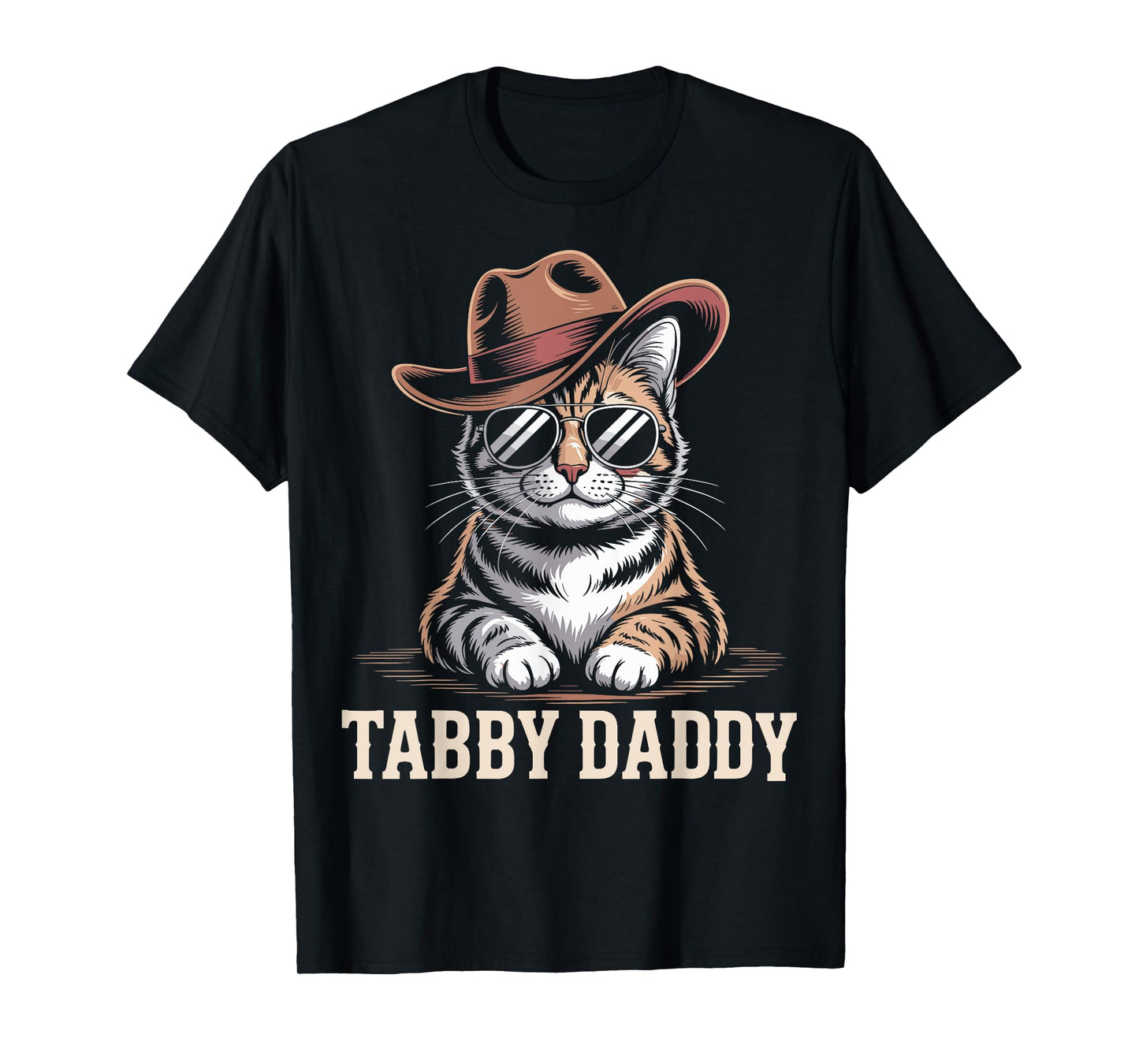 Tabby Daddy Cat Dad Funny Graphic Cowboy Orange Tabby Cat T-Shirt