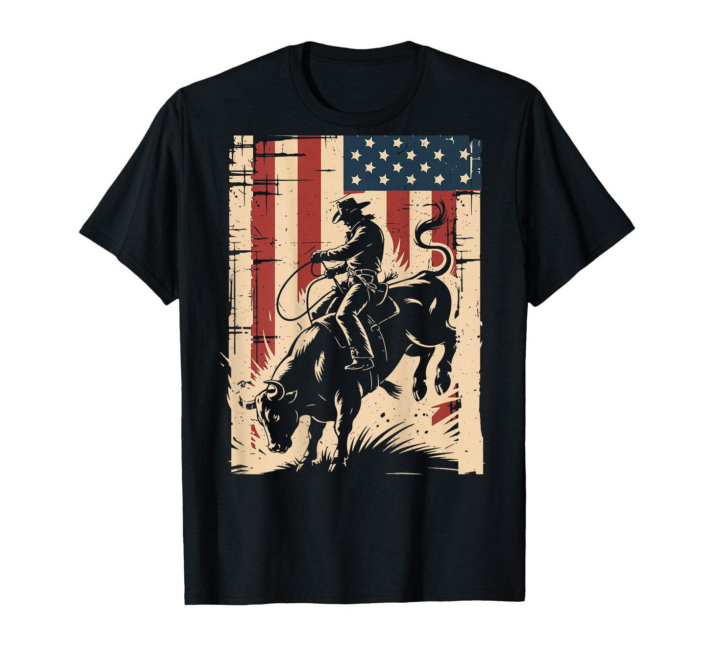 American Flag Bull Rider Rodeo Bull Riding Cowboy Patriotic T-Shirt