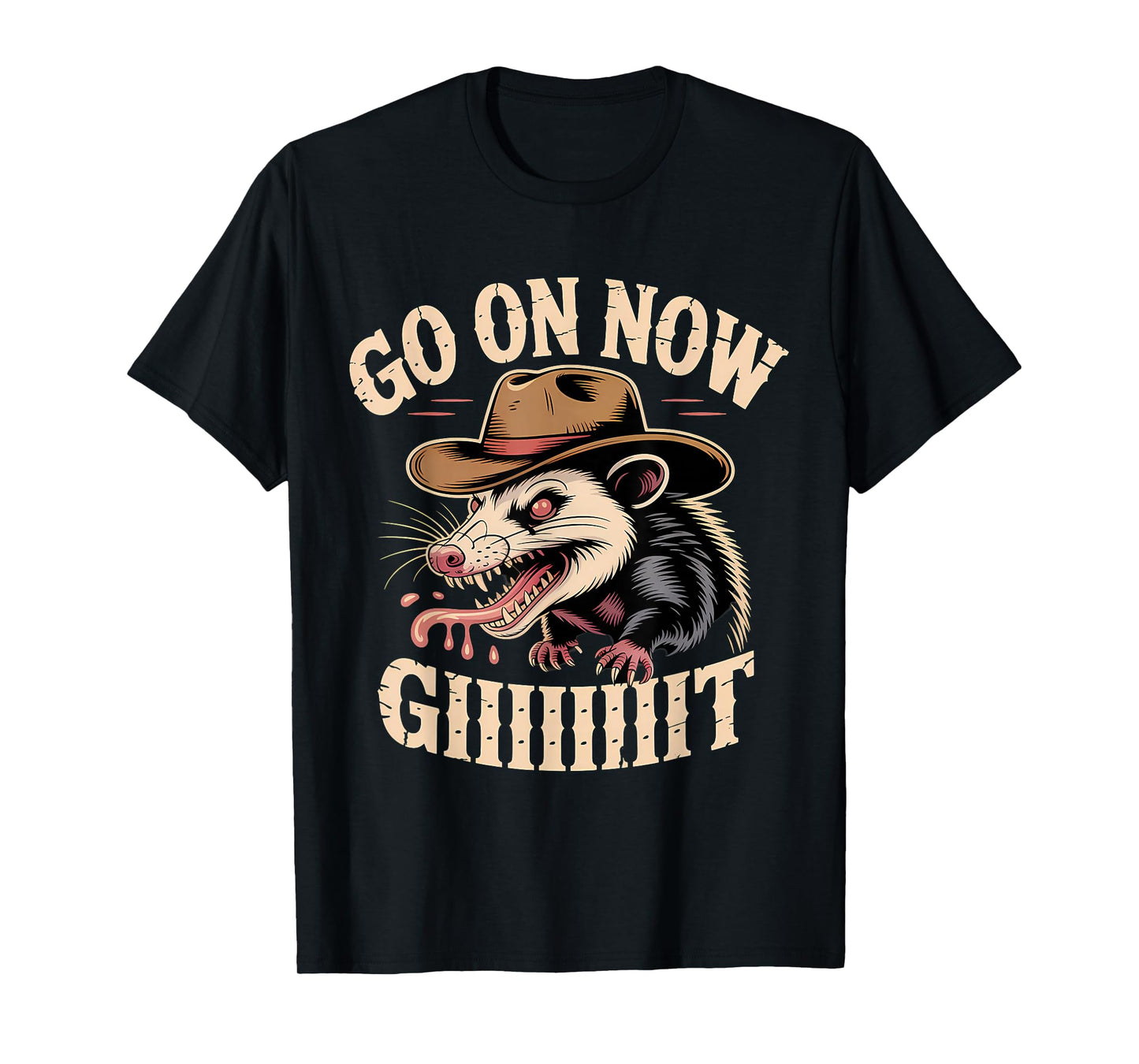 Western Country Cowboy Go On Now Git Vintage Western Opossum T-Shirt
