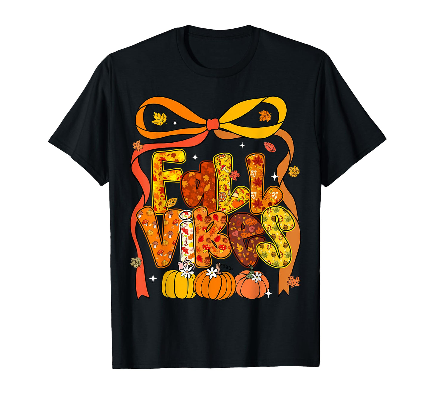 Coquette Bow Fall Vibes Pumpkin Thanksgiving Autumn Women T-Shirt