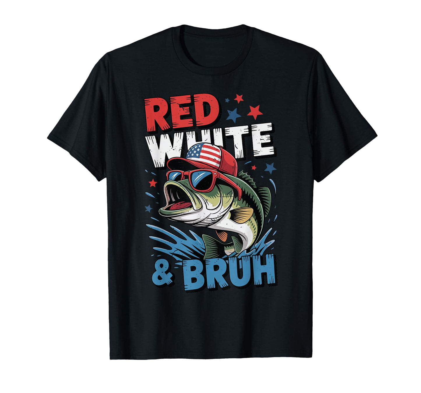 Bass Fish Red White & Bruh American Flag Fishing Patriotic T-Shirt