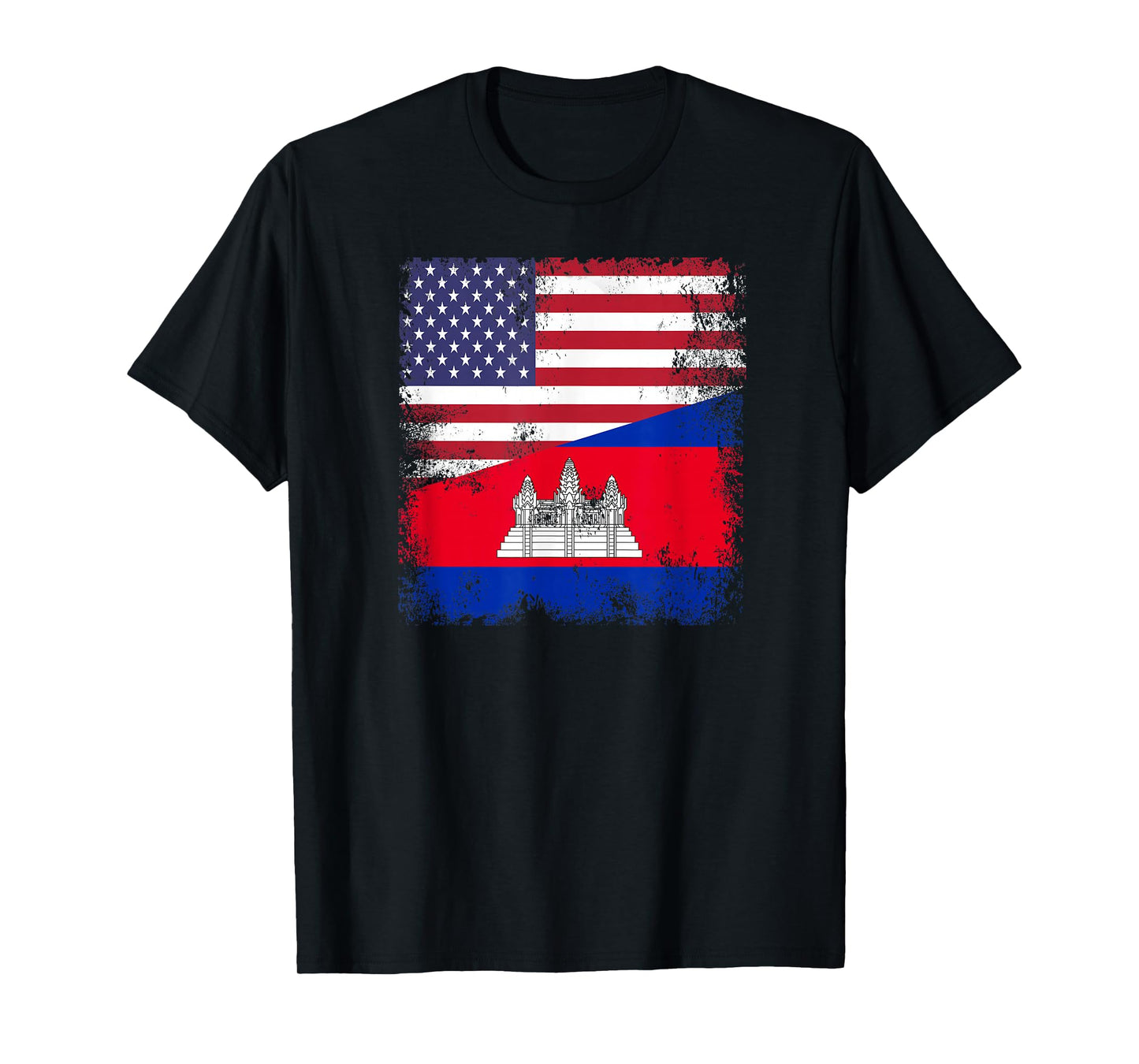 Half Cambodian Flag T-Shirt | Vintage Cambodia USA Gift T-Shirt