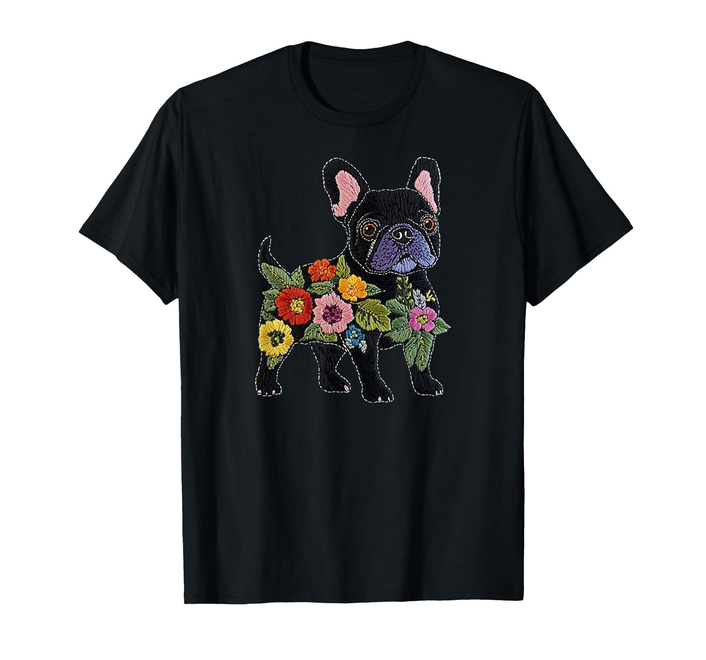 French bulldog Flower Funny Dog Silhouette Floral Women Men T-Shirt