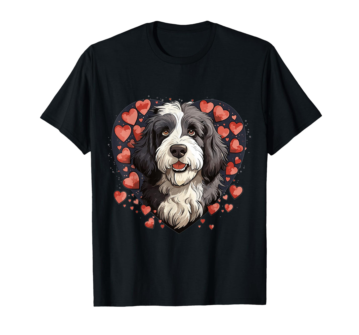 Bernedoodle Dog Breed Pet Cute Graphic with Hearts T-Shirt