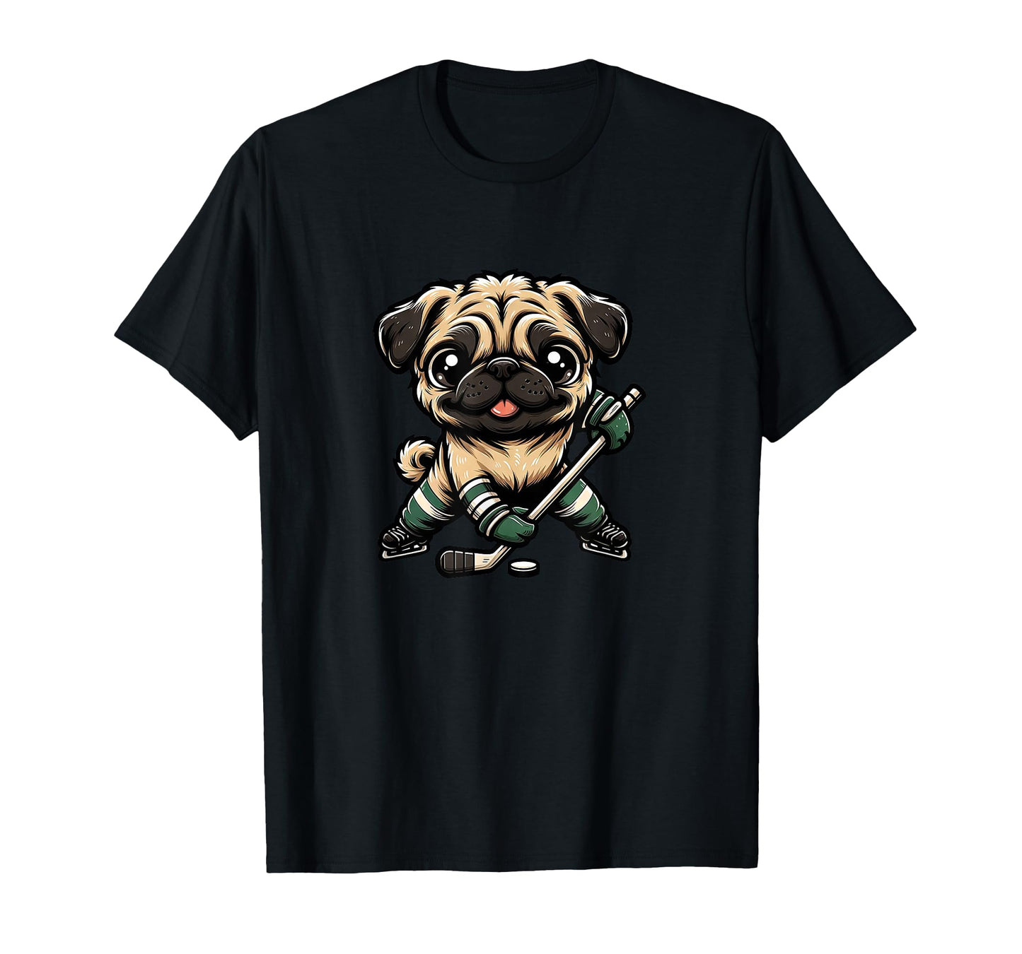 Cute Pug Playing Ice Hockey Dog Design T-Shirt