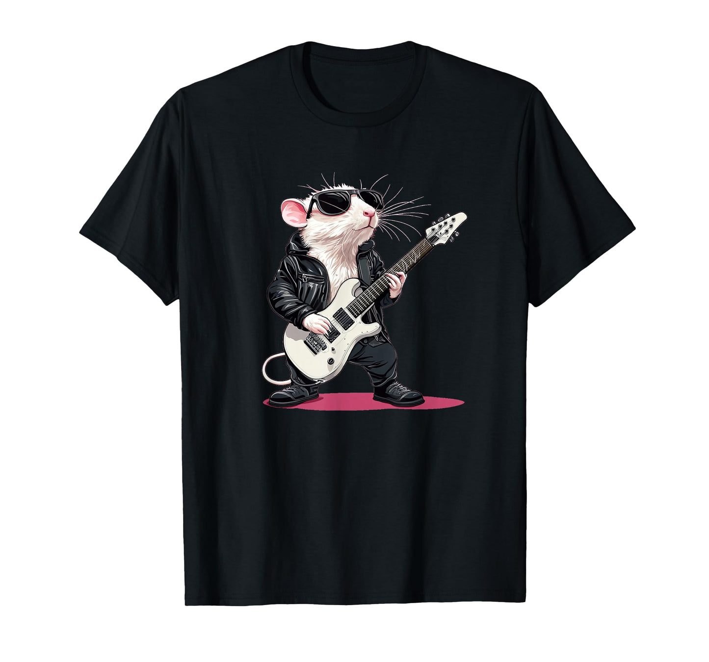 Casual White Rat with Cool Electric Guitar Costume T-Shirt