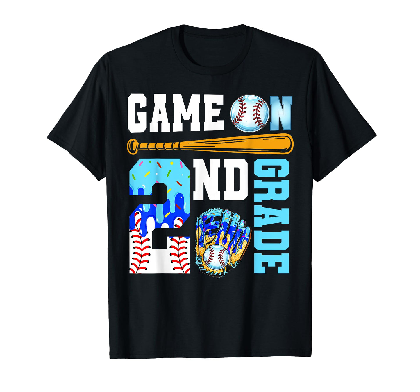 2nd Grade Back To School Baseball Drip Ice Cream Game On T-Shirt
