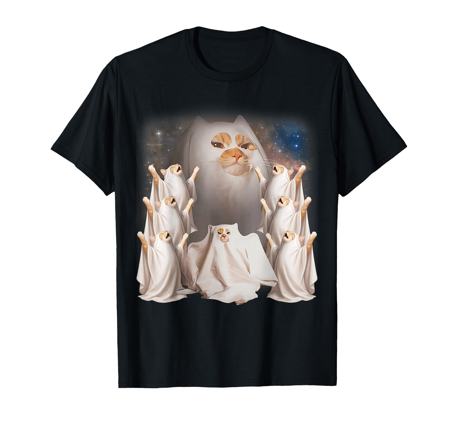 Howling Ritual Giant Ghost Cat Meme Funny Weird Halloween T-Shirt
