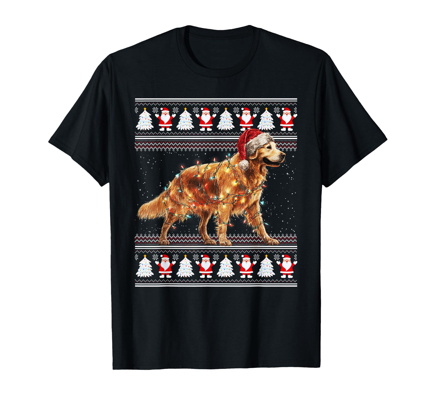Golden Retriever Ugly Christmas Sweaters Funny Dog Lights T-Shirt