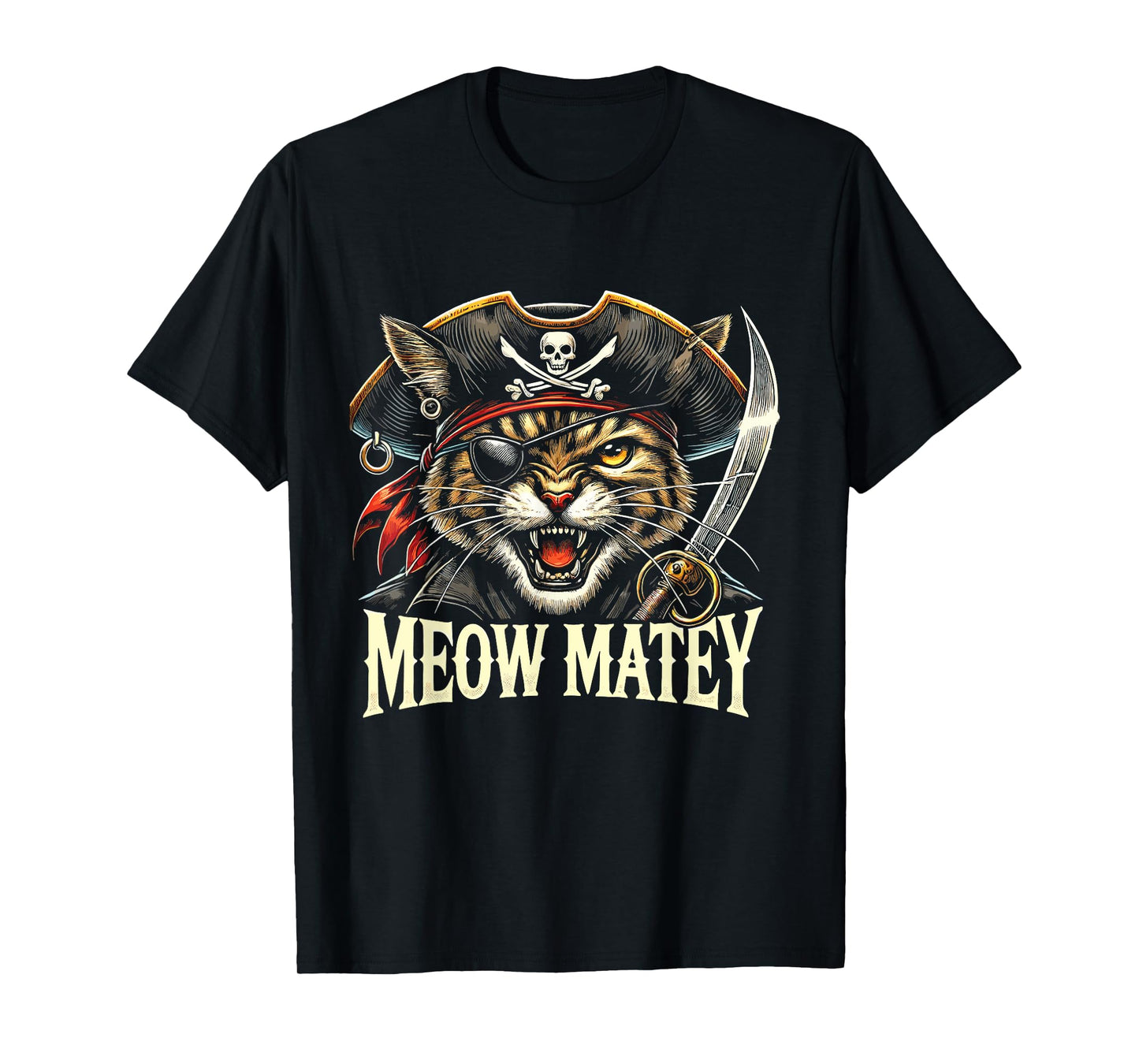 Meow Matey Pirate Cat Halloween T-Shirt
