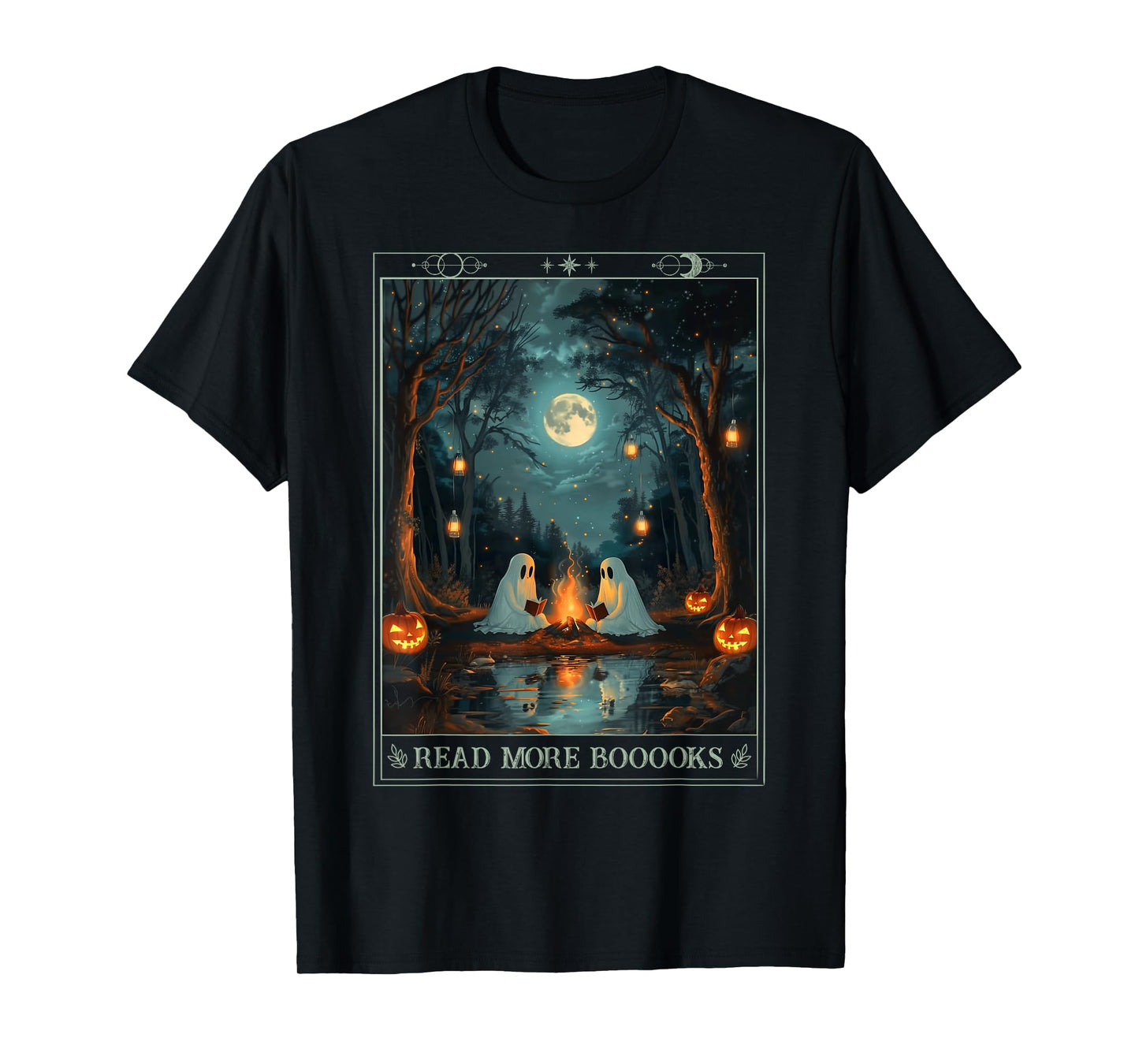 Read More Books Cute Spooky Ghost Reading Book Tarot Card T-Shirt