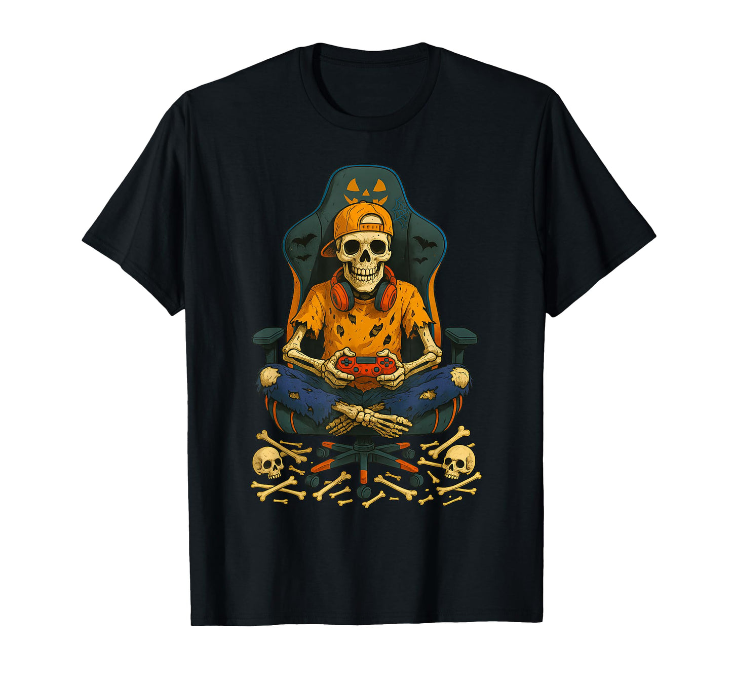Skeleton Gamer Video Gaming Halloween Boys Men Kids Teens T-Shirt