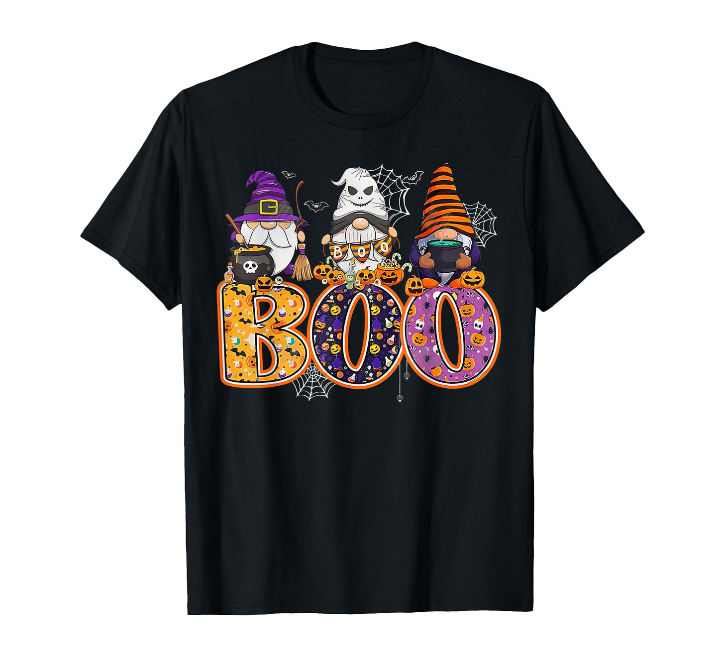 Funny Boo Witch Sipders Pumpkins Happy Halloween Gnome T-Shirt