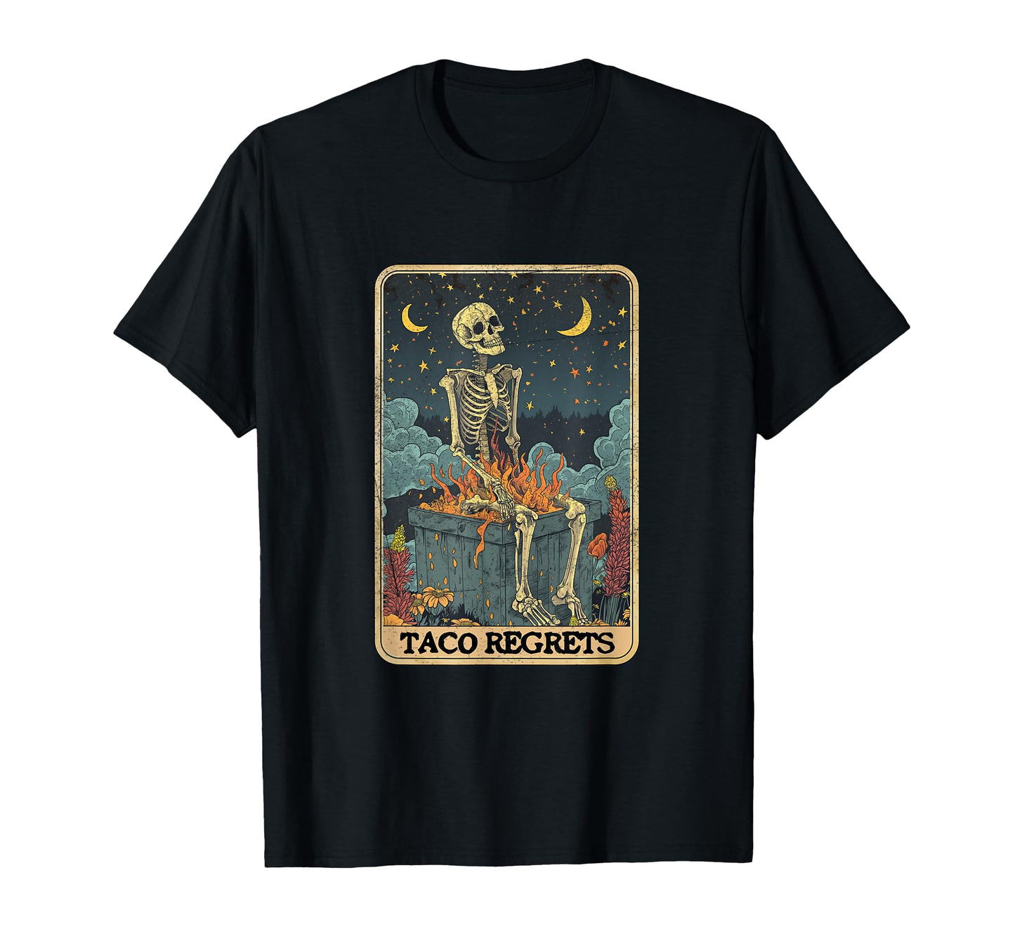 Taco Regrets Cinco de Mayo Retro Mystical Skeleton Pooping T-Shirt
