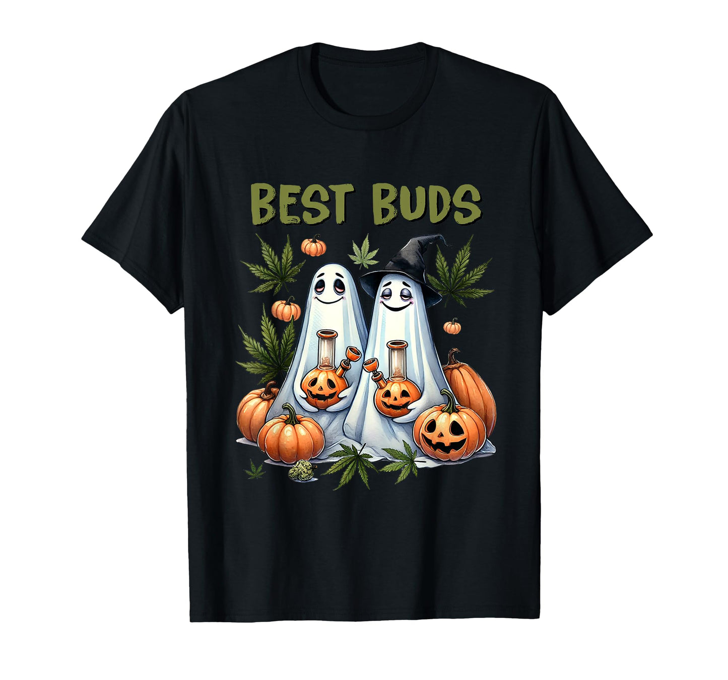 Marijuana Best Buds Ghost 420 Weed Cannabis Funny Halloween T-Shirt