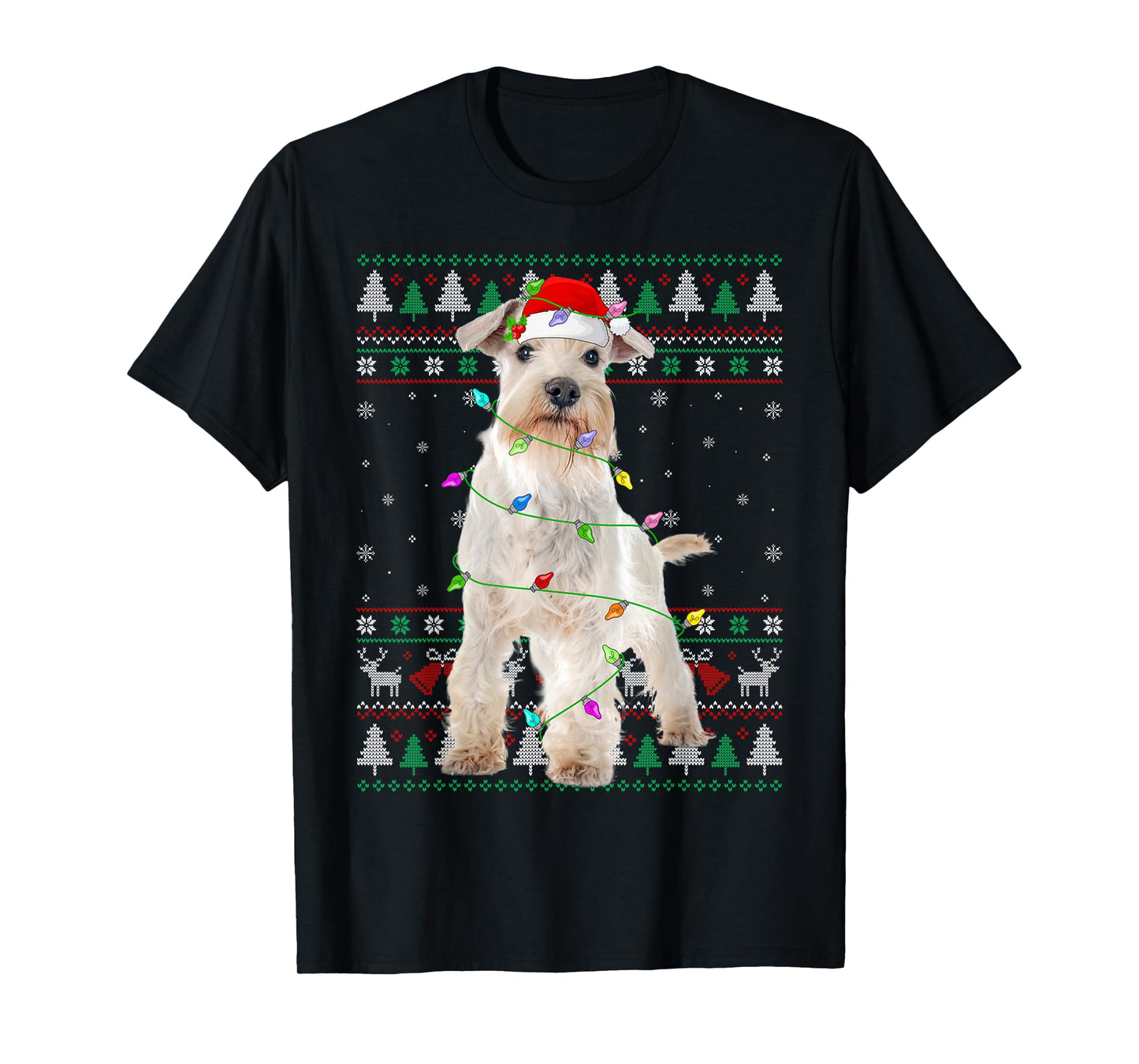 Miniature White Schnauzer Dog Christmas Ugly Sweater Xmas T-Shirt