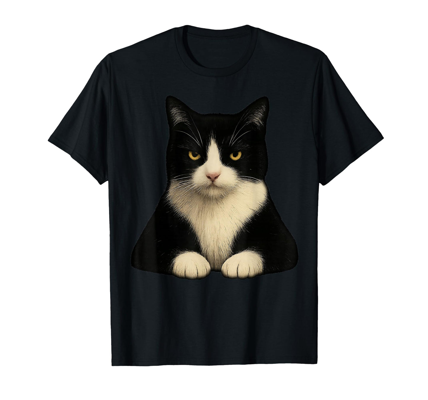 Funny Grumpy Black and Whit Cat Serious Face Tuxedo Cat T-Shirt