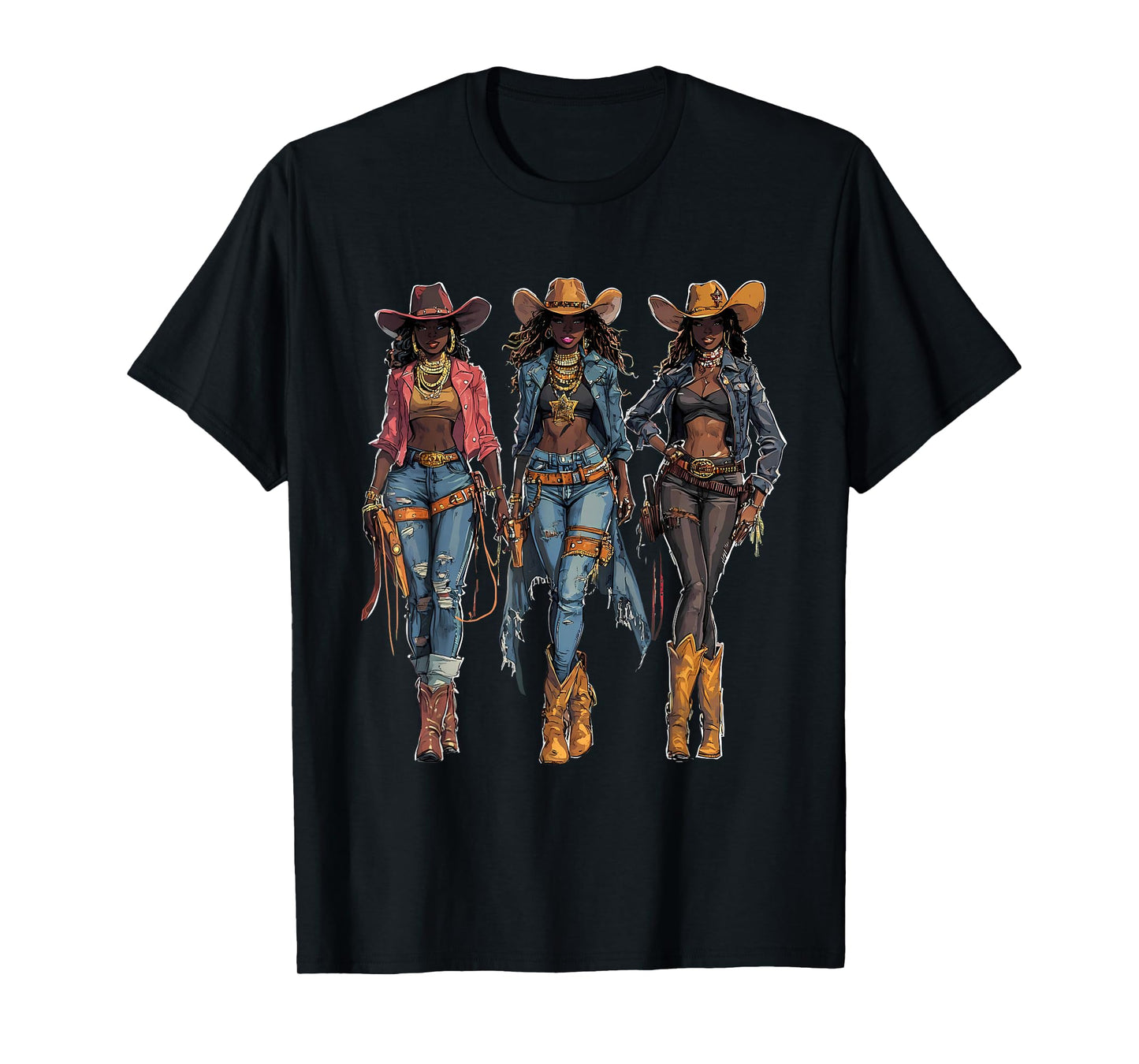 Black African American Cowgirl Western Country Texas Rodeo T-Shirt