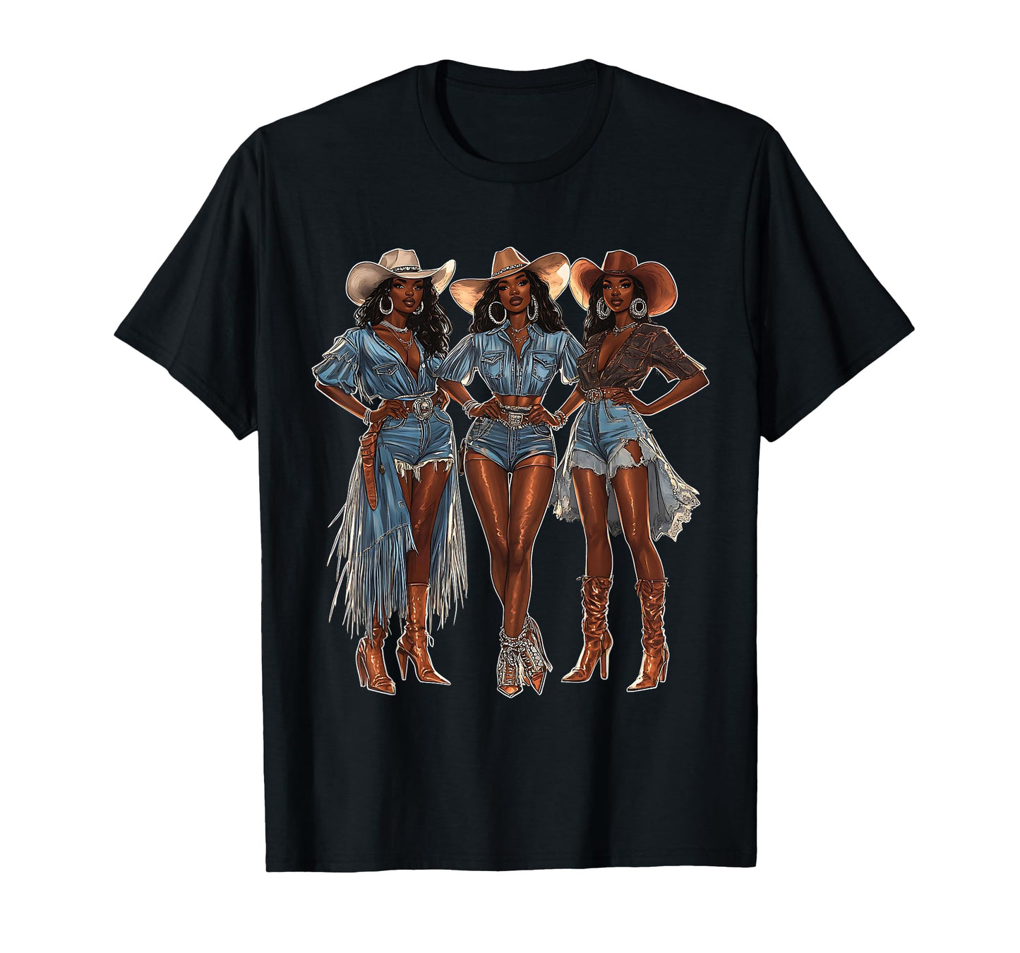 Black African American Cowgirl Western Country Texas Rodeo T-Shirt