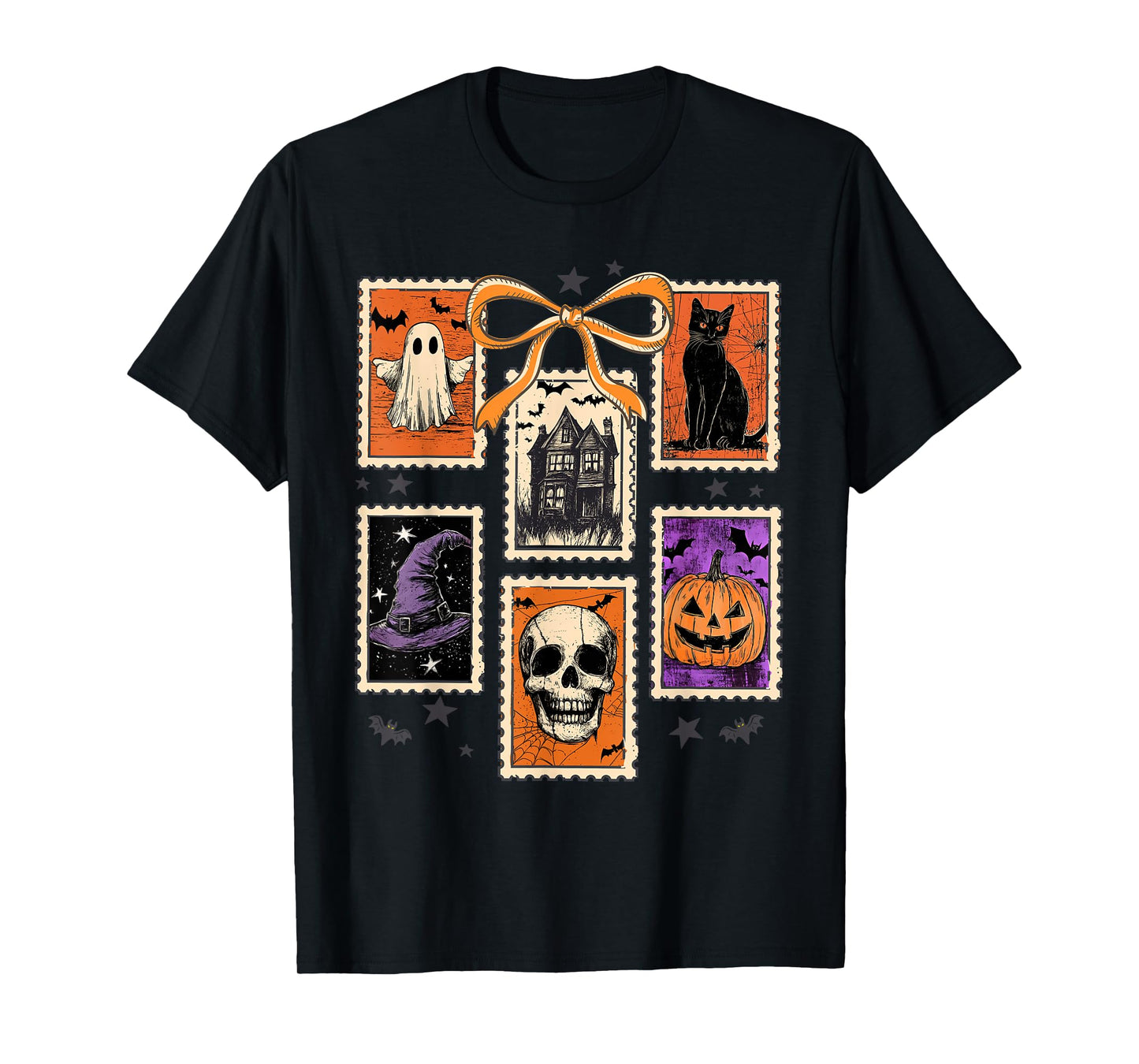 Vintage Funny Coquette Bow Boojee Ghosts Stamp Halloween T-Shirt