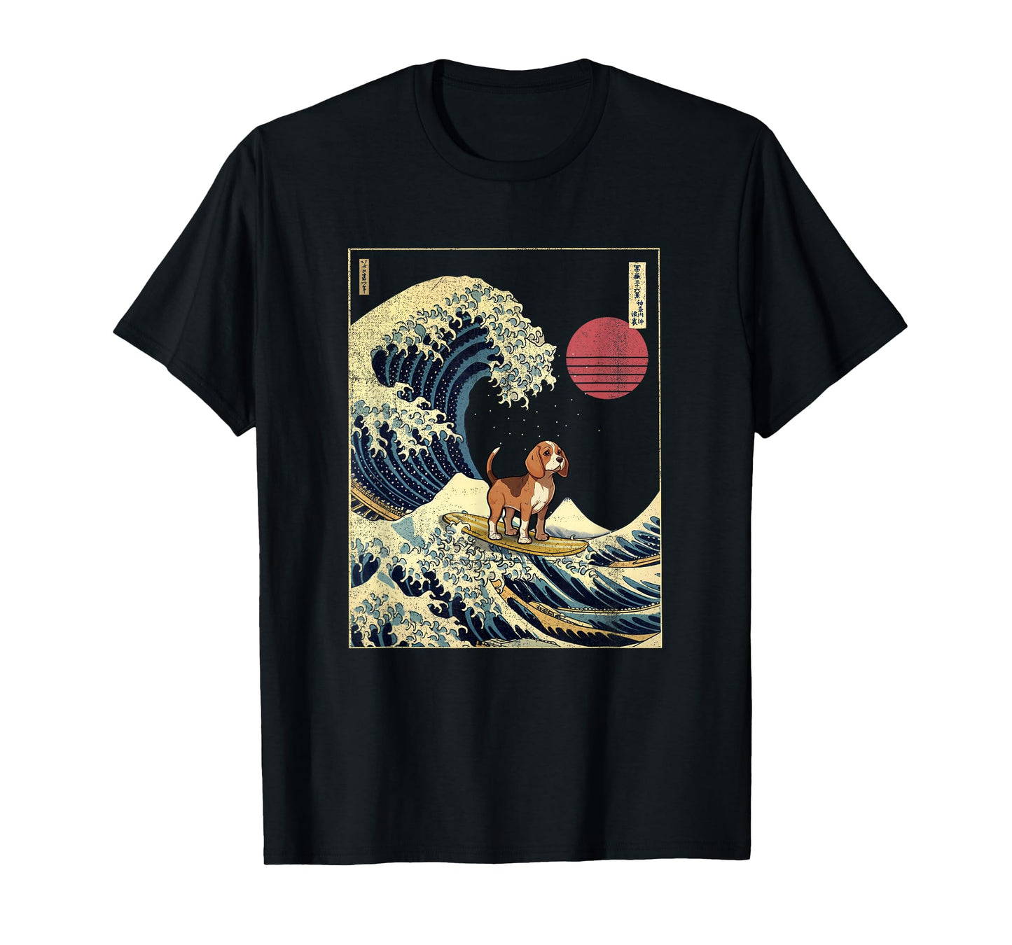 Beagle Japanese Kanagawa Wave Funny Surf Dog T-Shirt