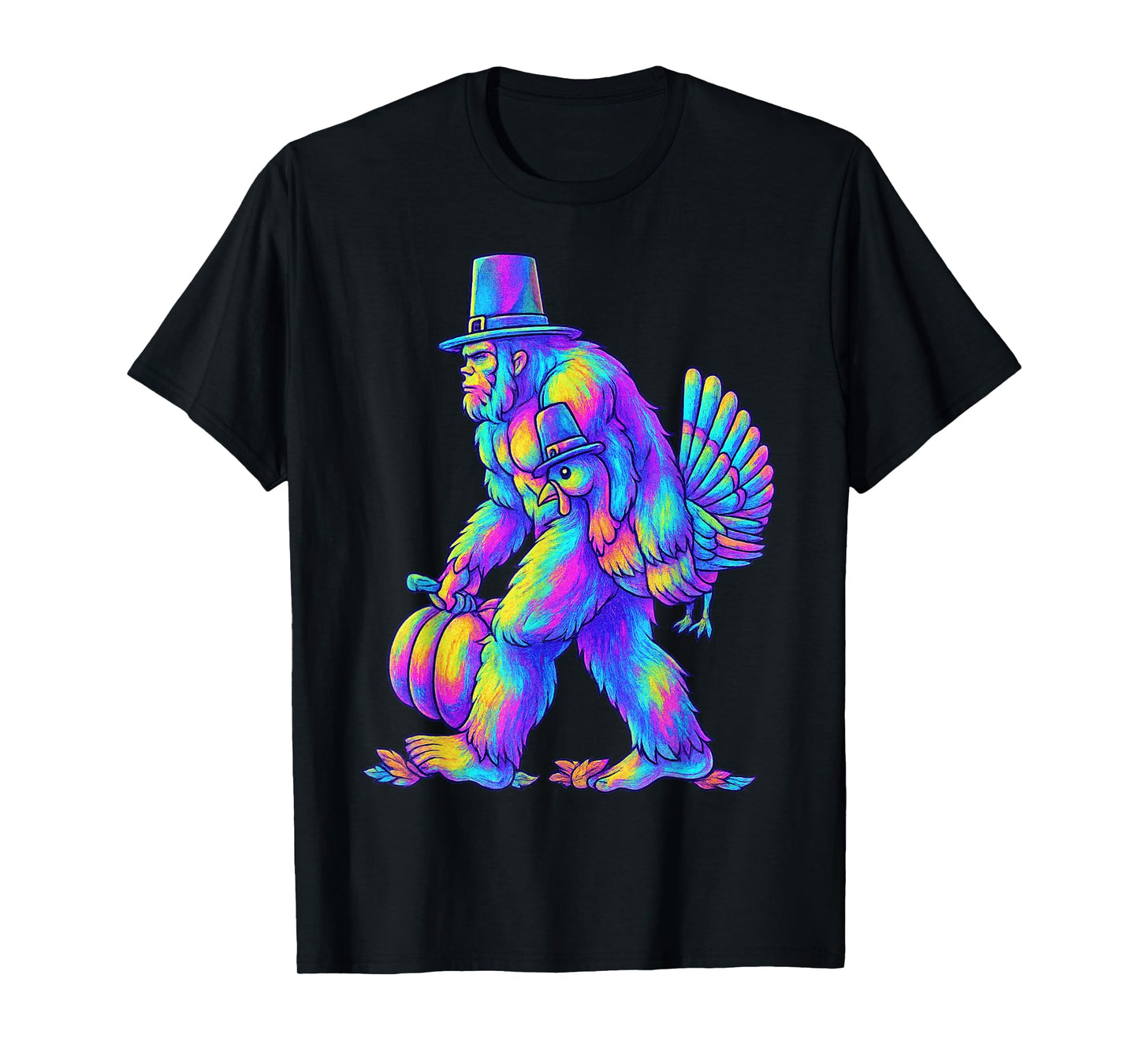 Bigfoot Turkey Thanksgiving Vintage Boho Floral Fall Vibes T-Shirt
