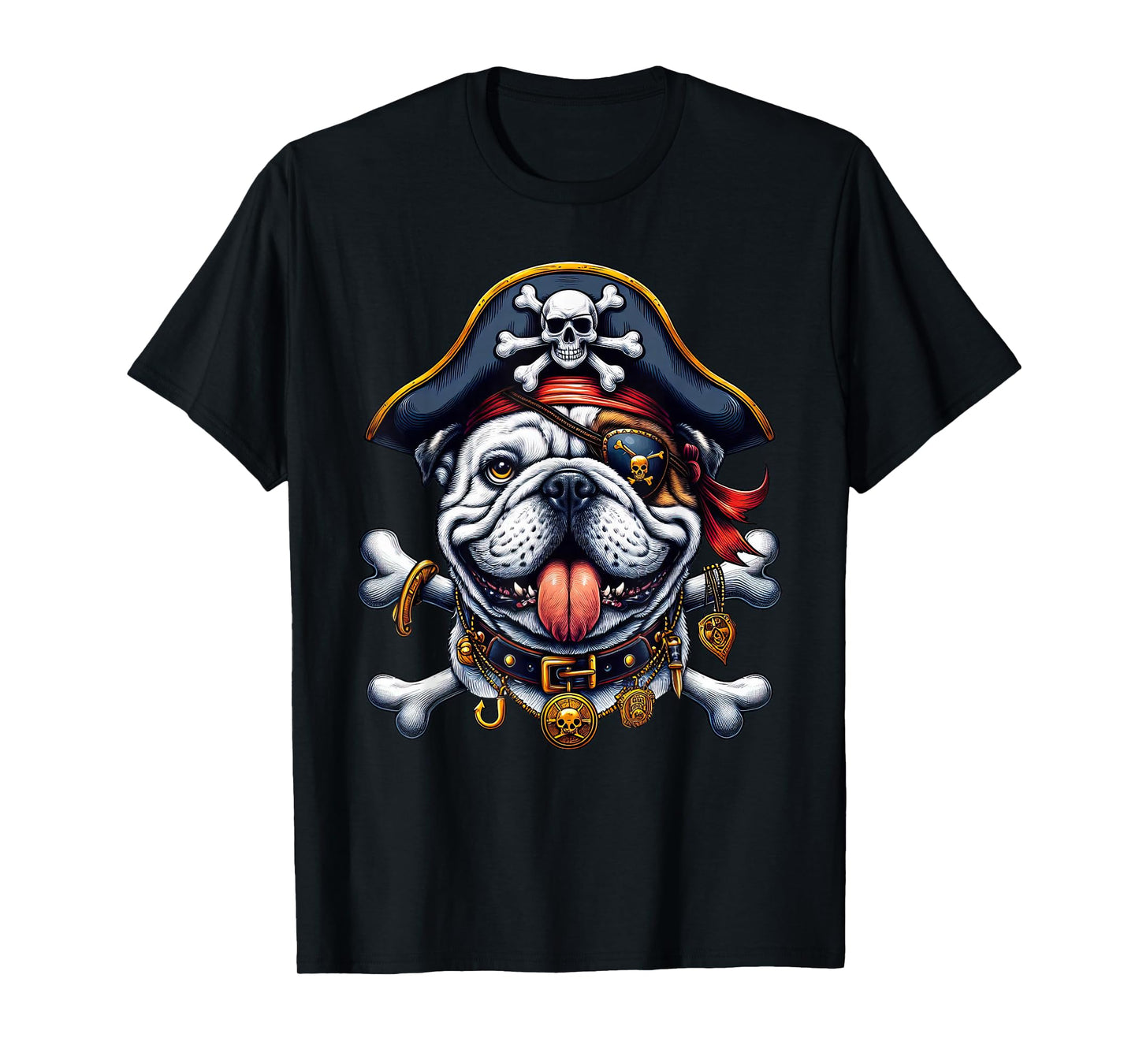 English Bulldog Pirate Crossbones Halloween Mens Womens Kids T-Shirt