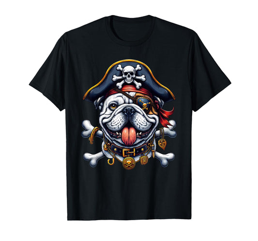 English Bulldog Pirate Crossbones Halloween Mens Womens Kids T-Shirt