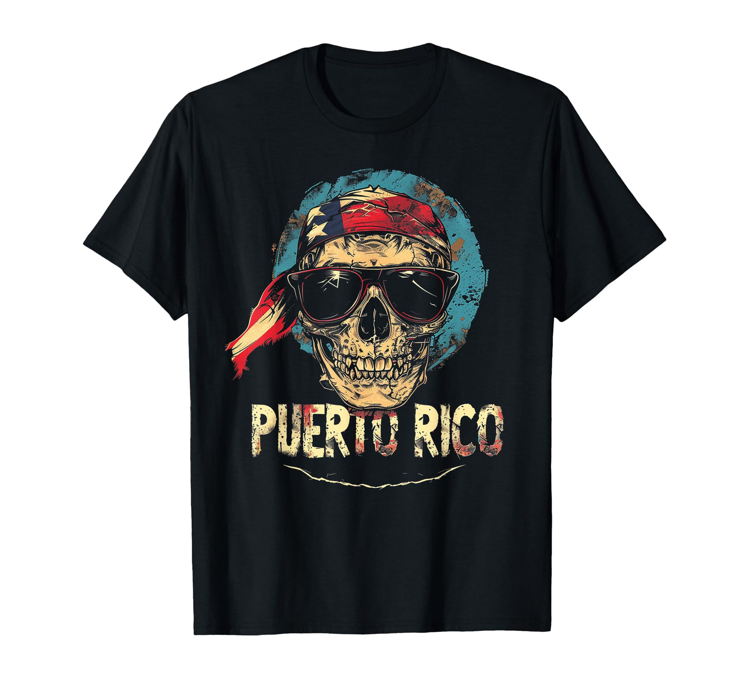 Puerto Rico Rican Flag Skull Skeleton Vintage Country Family T-Shirt