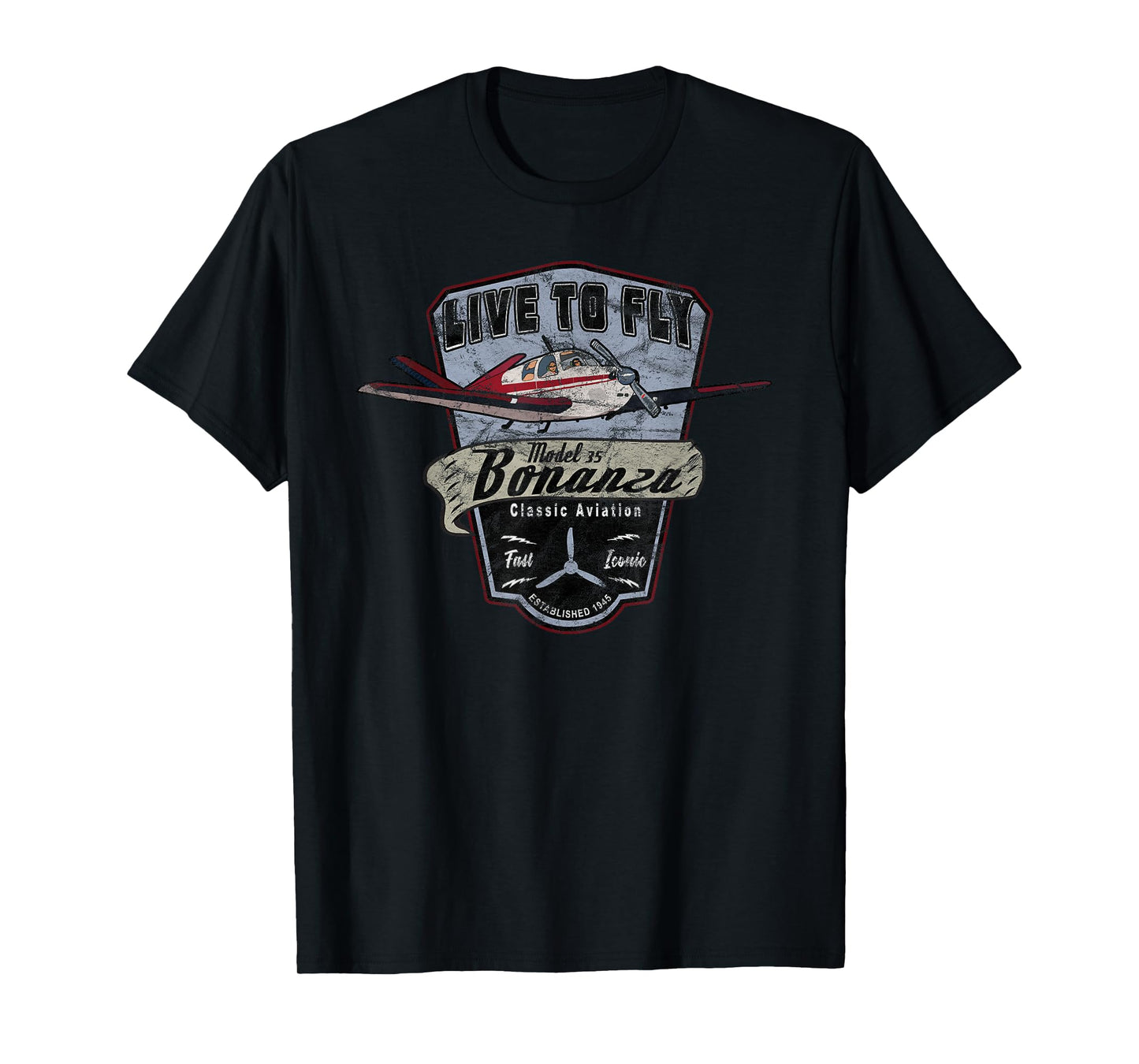 Model 35 Bonanza Airplane "Live to Fly" Vintage T-shirt T-Shirt