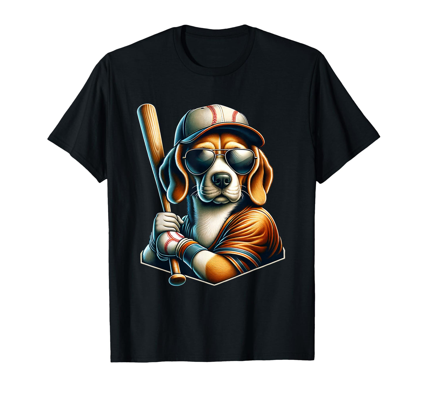 Funny Beagle Baseball Dog Lovers Sports Player Design Tee T-Shirt