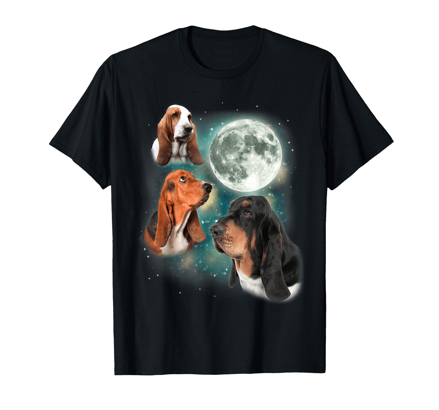 Basset Hound Moon | 3 Funny Canines Howl at Moon Cute Dog T-Shirt