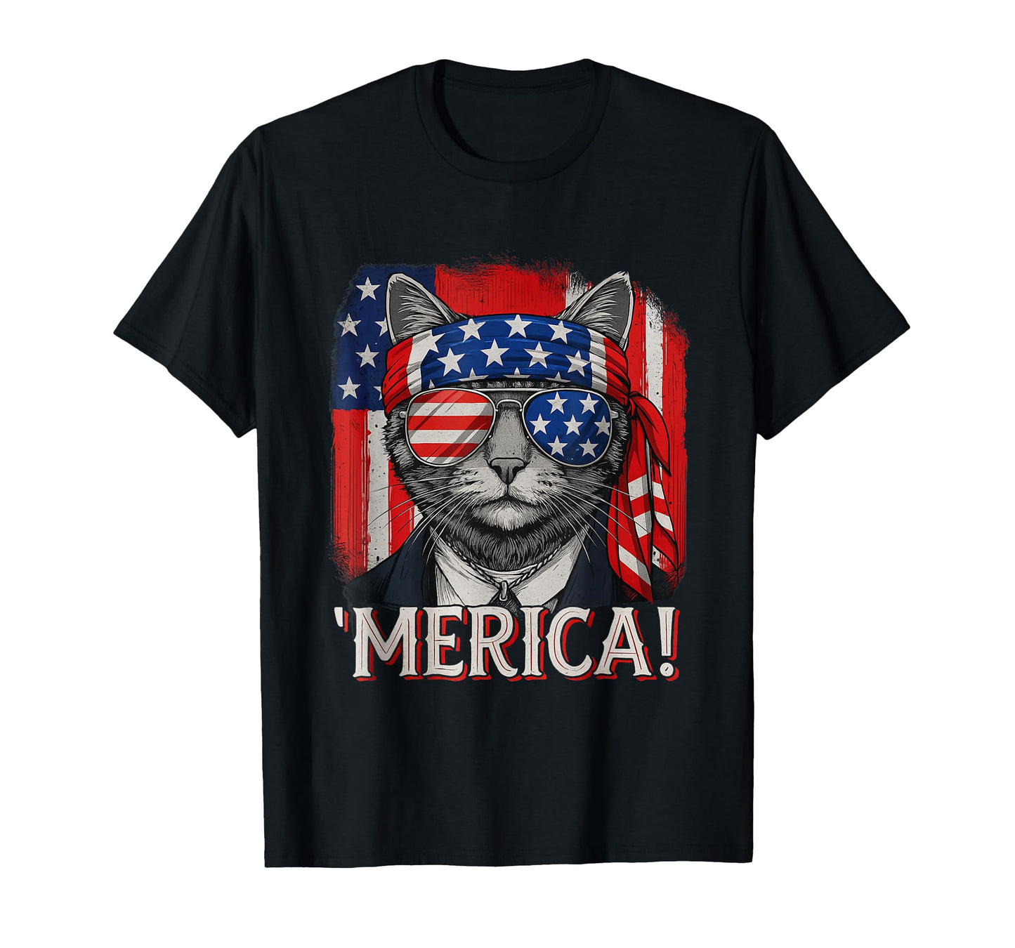 Cat 4th Of July Merica Kitten Boys Men Women American Flag T-Shirt