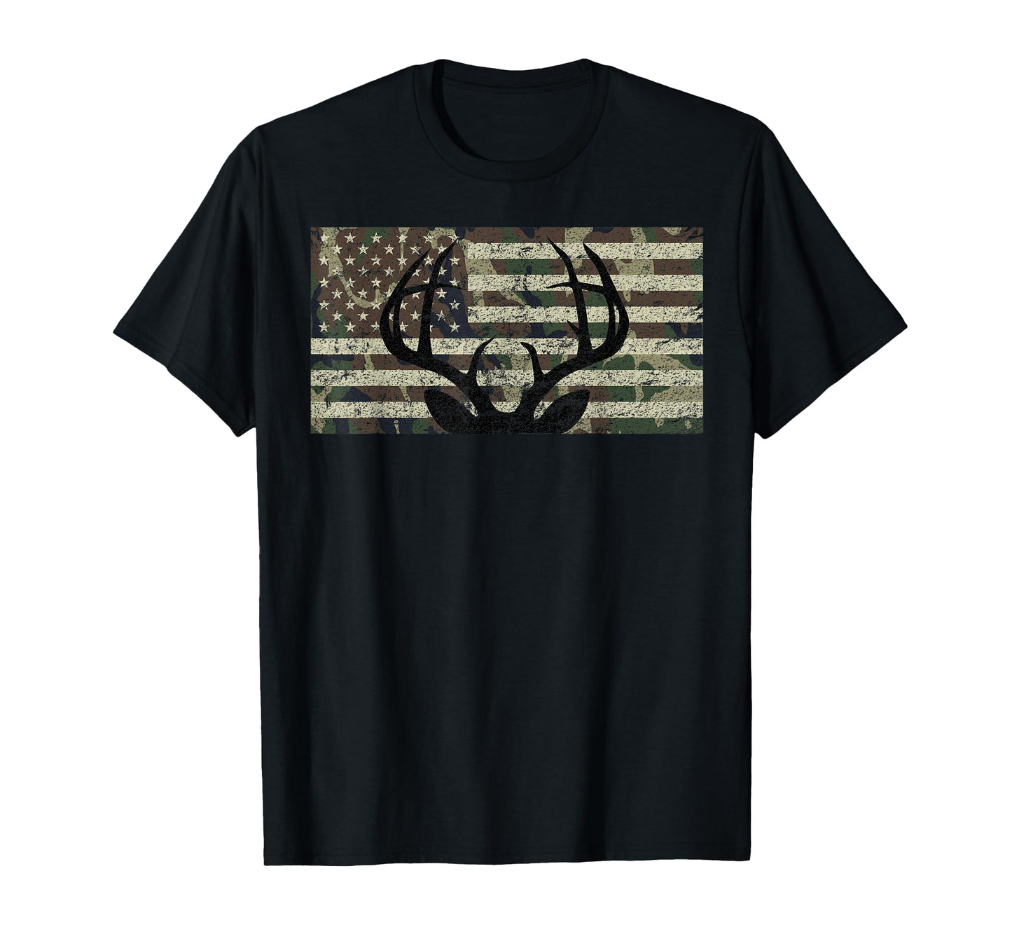 Deer Hunting Camo American Flag Buck Antlers Hunter Country T-Shirt