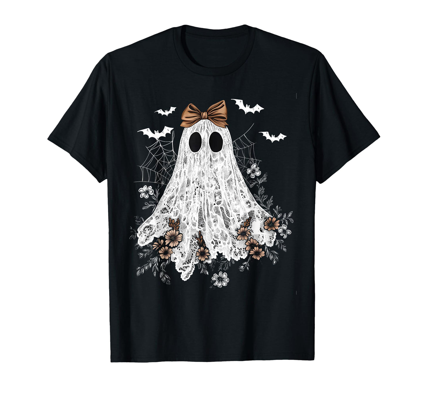 Cute Floral Lace Ghost Boujee Coquette Bow Spooky Halloween T-Shirt