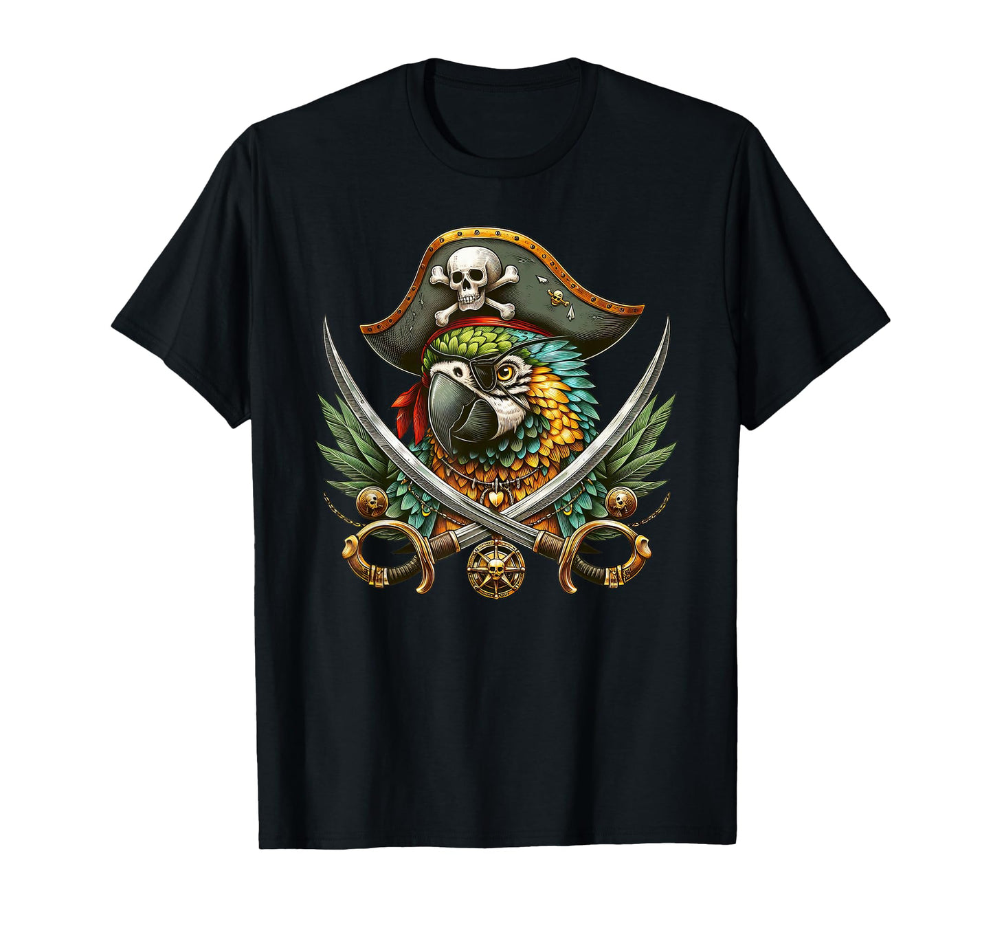 Funny Parrot Pirate Crossbones Halloween Mens Womens Kids T-Shirt