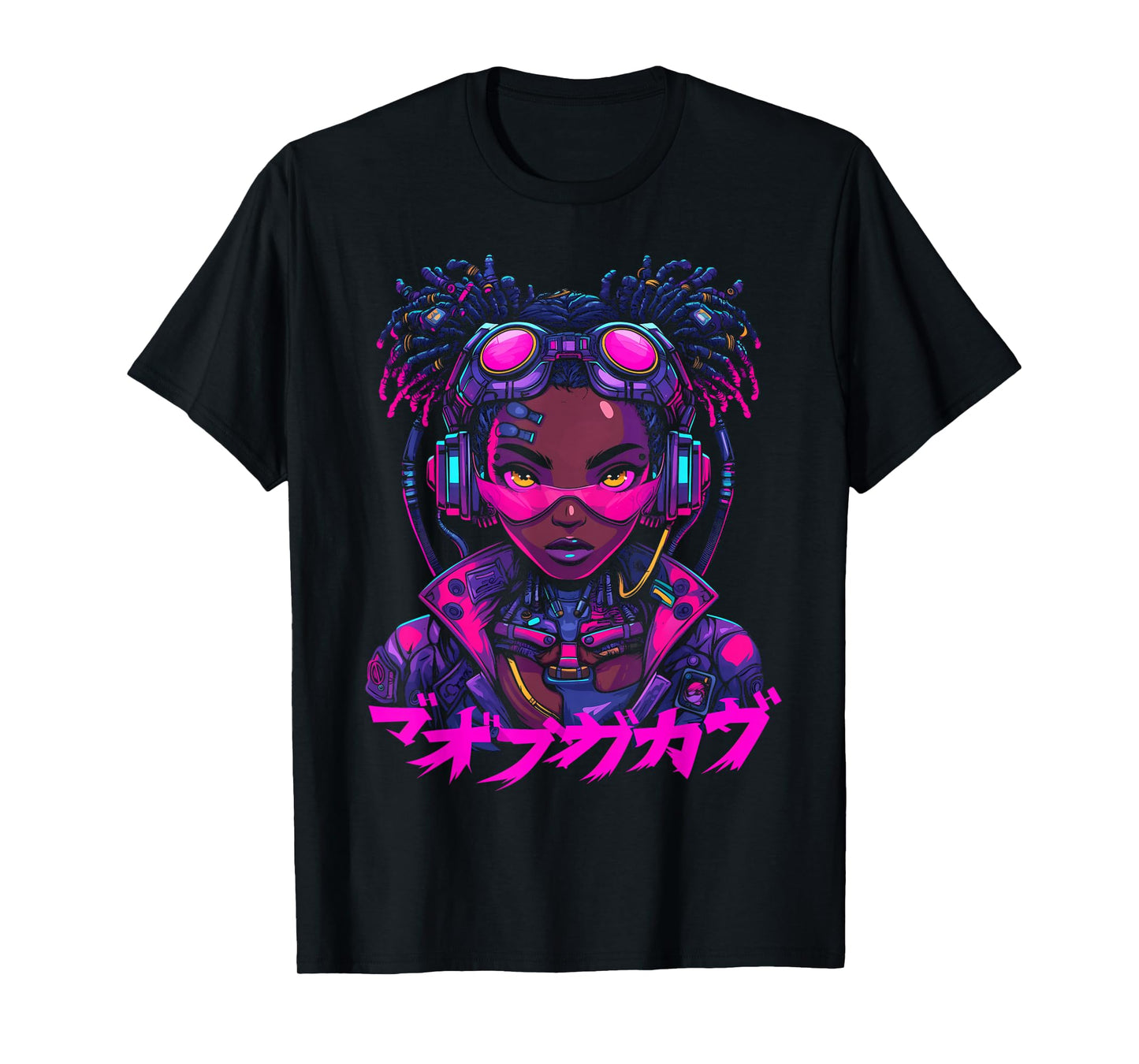 Harajuku Cyberpunk Black Girl Anime Manga Waifu Japanese T-Shirt