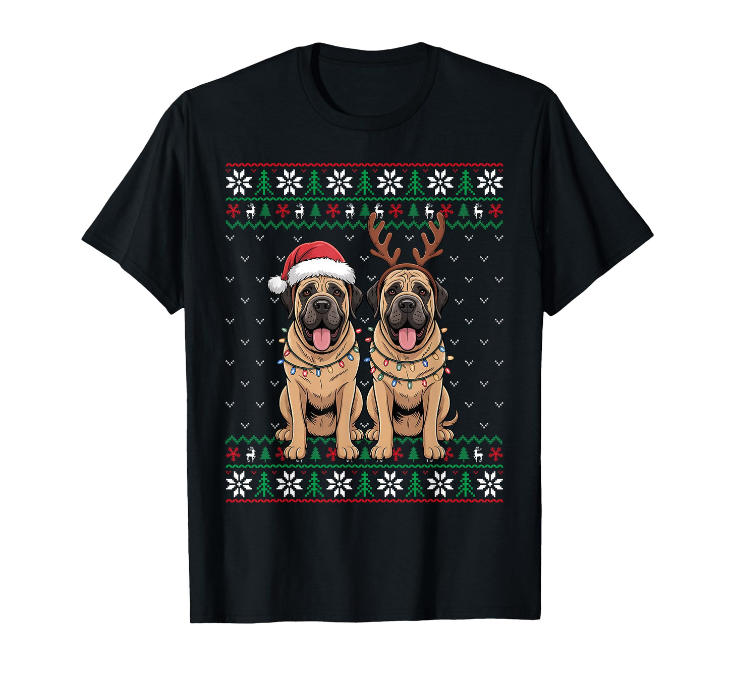 Ugly Xmas Lights Men Women Mastiff Dog Christmas Sweater T-Shirt