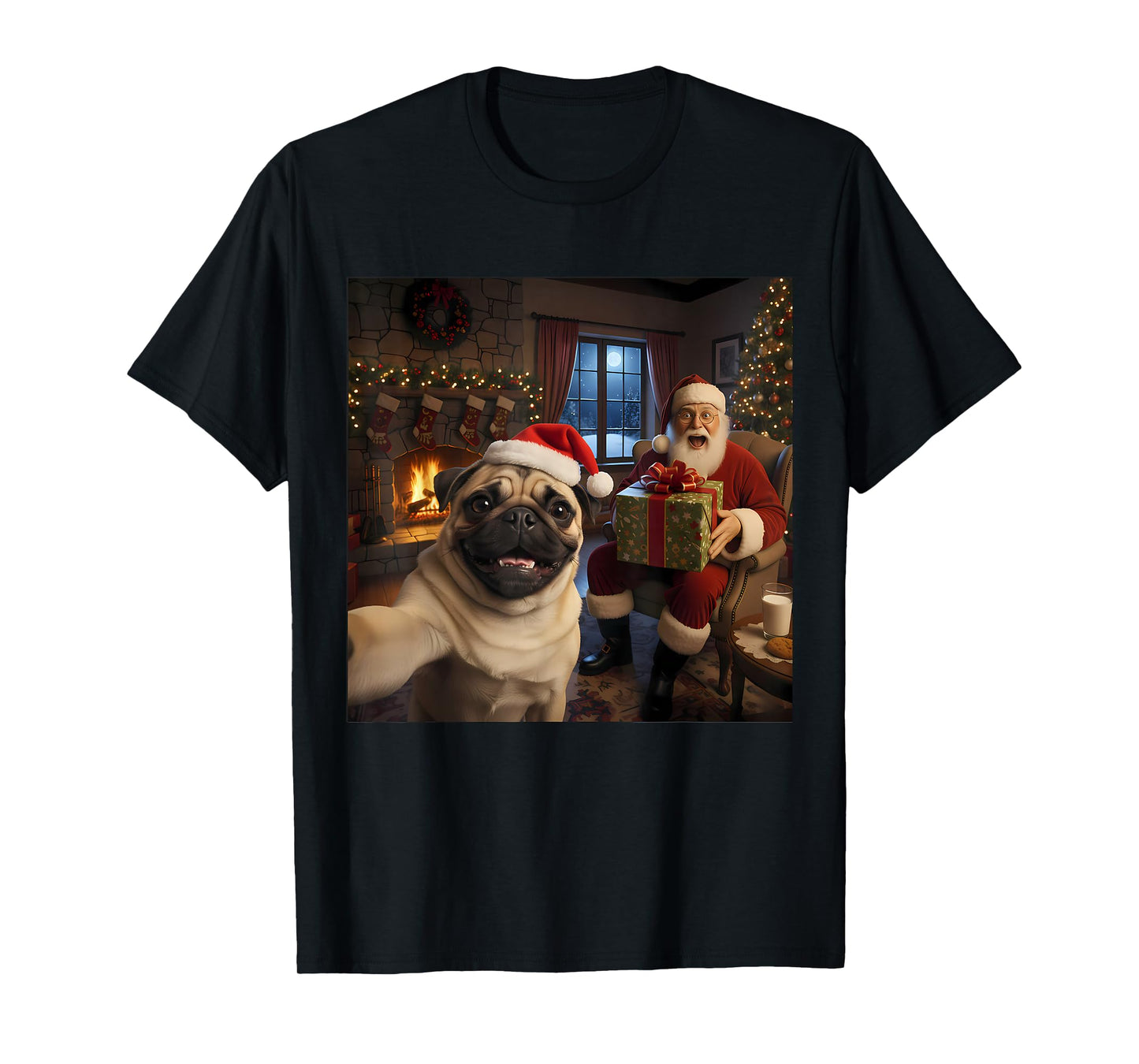Pug Selfie with Santa Claus Funny Christmas Meme T-Shirt