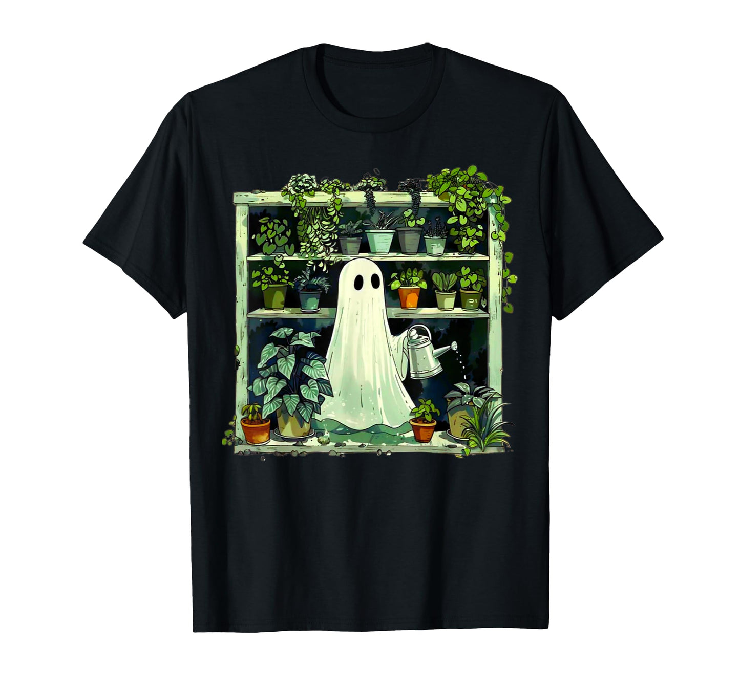 Spooky Ghost Watering Plants Funny Halloween Garden Lover T-Shirt
