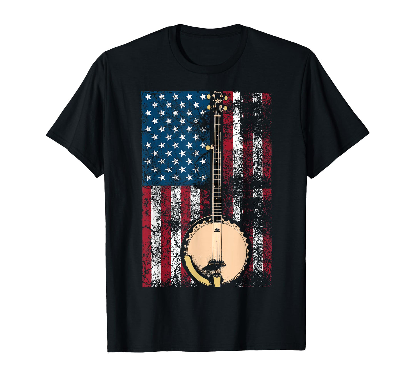 Cool USA Country Musical Instruments America Art Banjo In American Flag Bluegrass | Cute Fiddle Players Gift T-Shirt