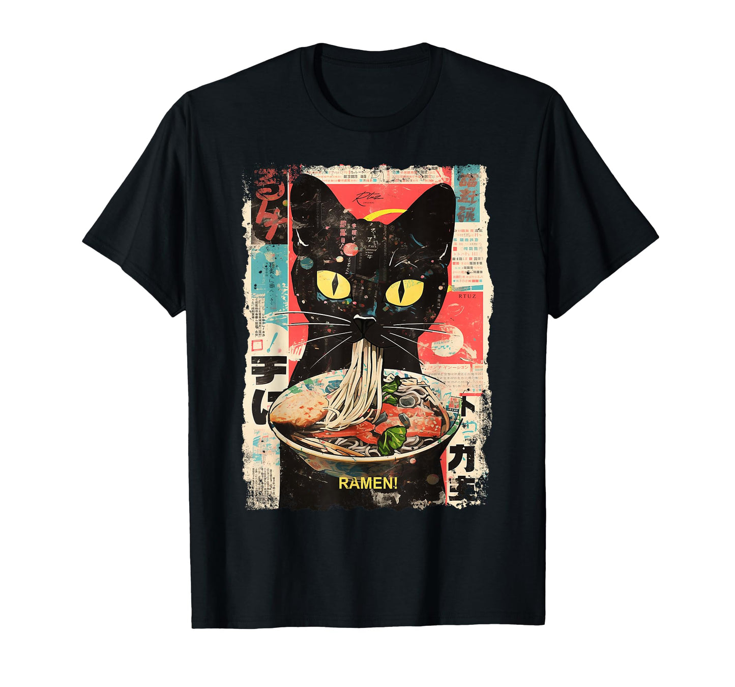 Ramen Noodles Cat Japan Y2K Kawaii Retro Cats Manga Anime T-Shirt