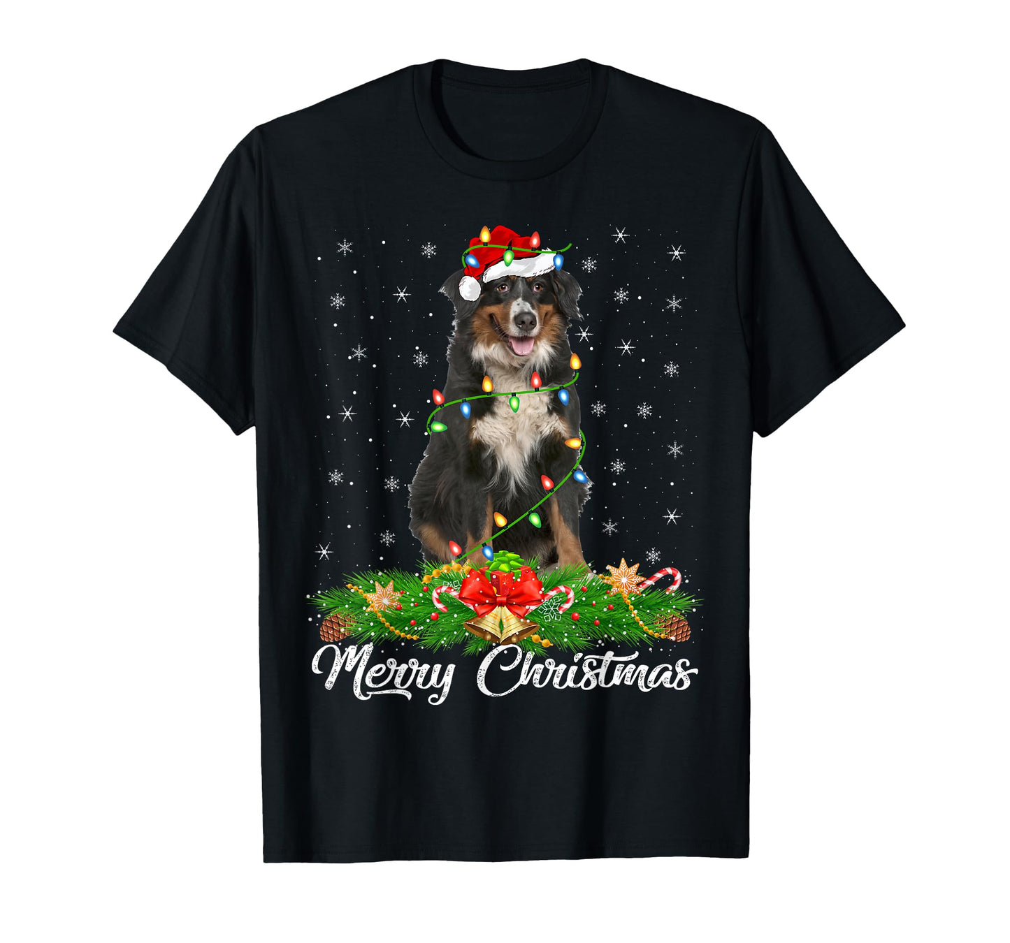 Xmas Lighting Decor Santa Hat Bernese Mountain Dog Christmas T-Shirt for Men Women Kids