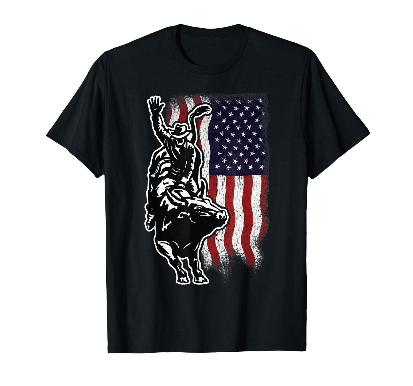 USA Patriotism Rider Independence Day Gift For Men American Flag Bull Riding Cowboy 4th Of July Patriotic Rodeo Unisex-Adults Boys T-Shirt
