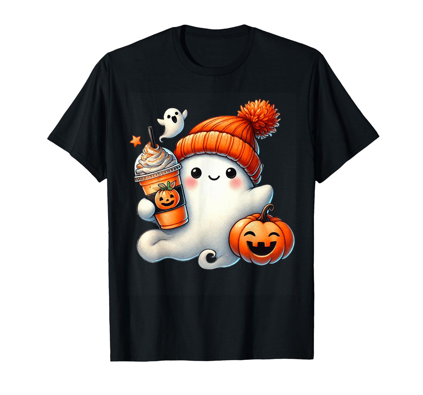 Ghost Pumpkin Spice Drink Halloween Fall Kids Girls Women T-Shirt