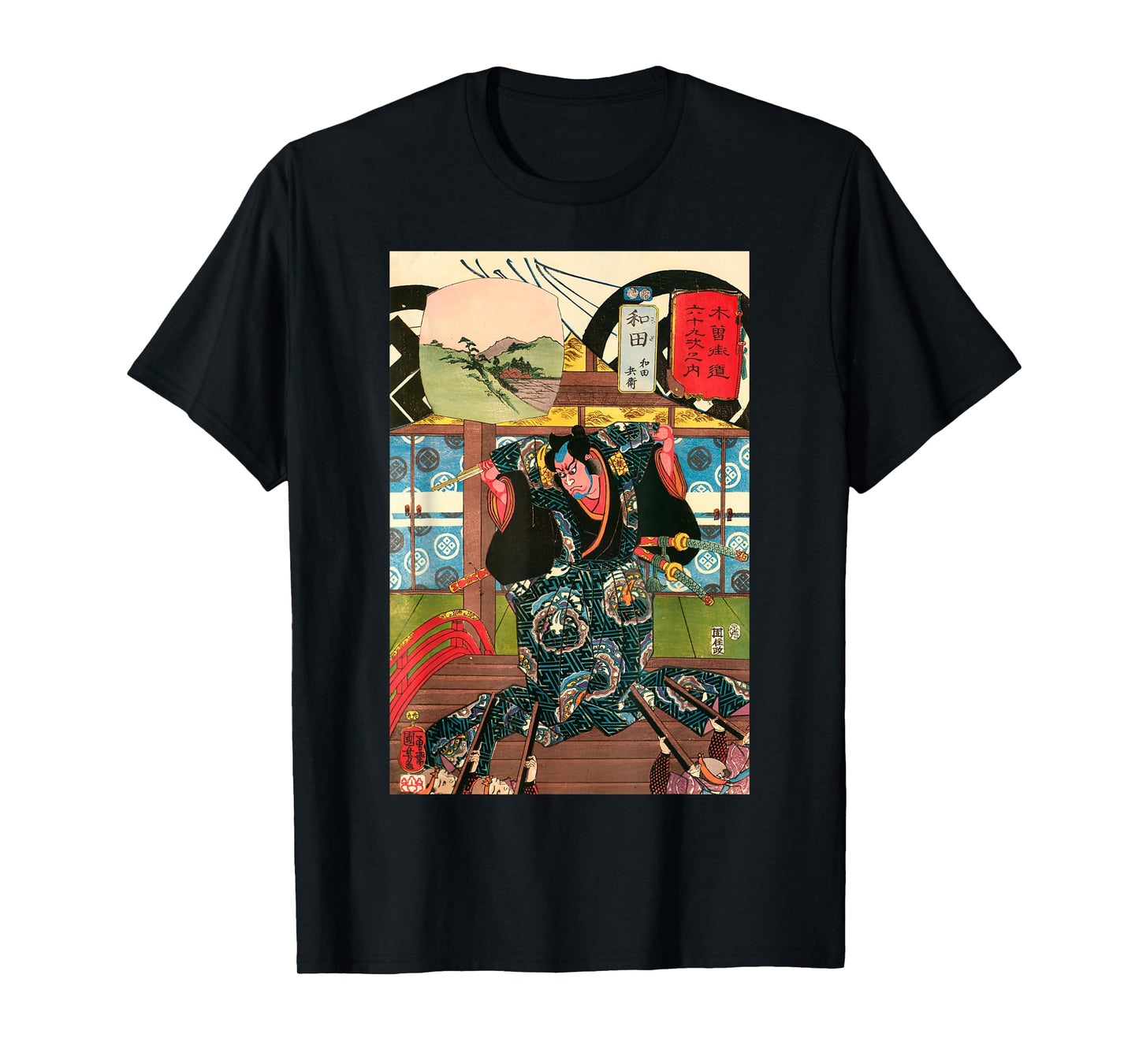 Wabi & Sabi Unisex-Adult Japanese Art Samurai T-Shirt, Black, Small, Short Sleeve, Cotton, Unique Japanese Art Design