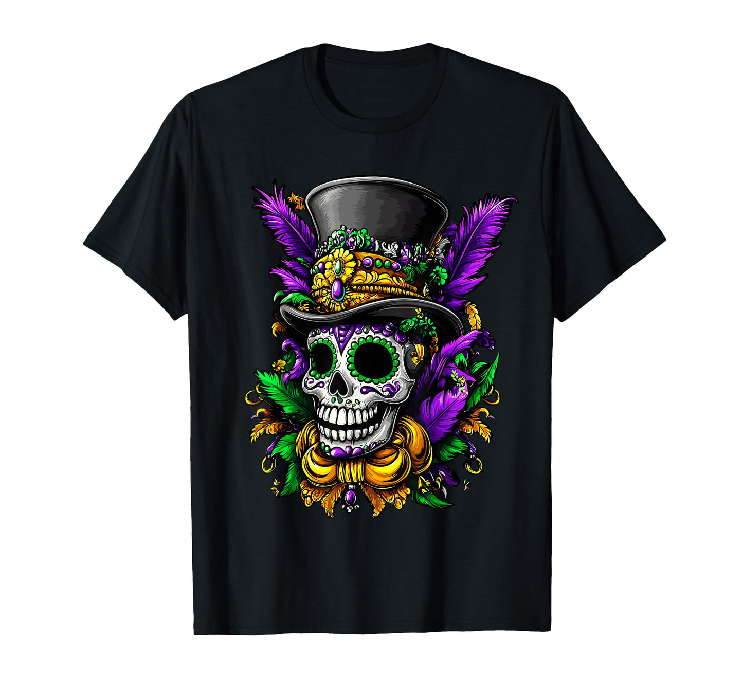 Colorful Sugar Skull With Top Hat Art T-Shirt
