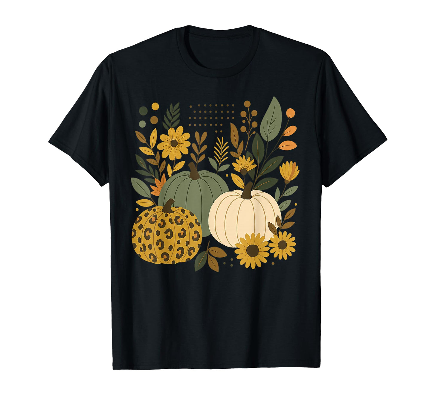 Funny Pumpkin Vintage Boho Floral Fall Vibes Thanksgiving T-Shirt