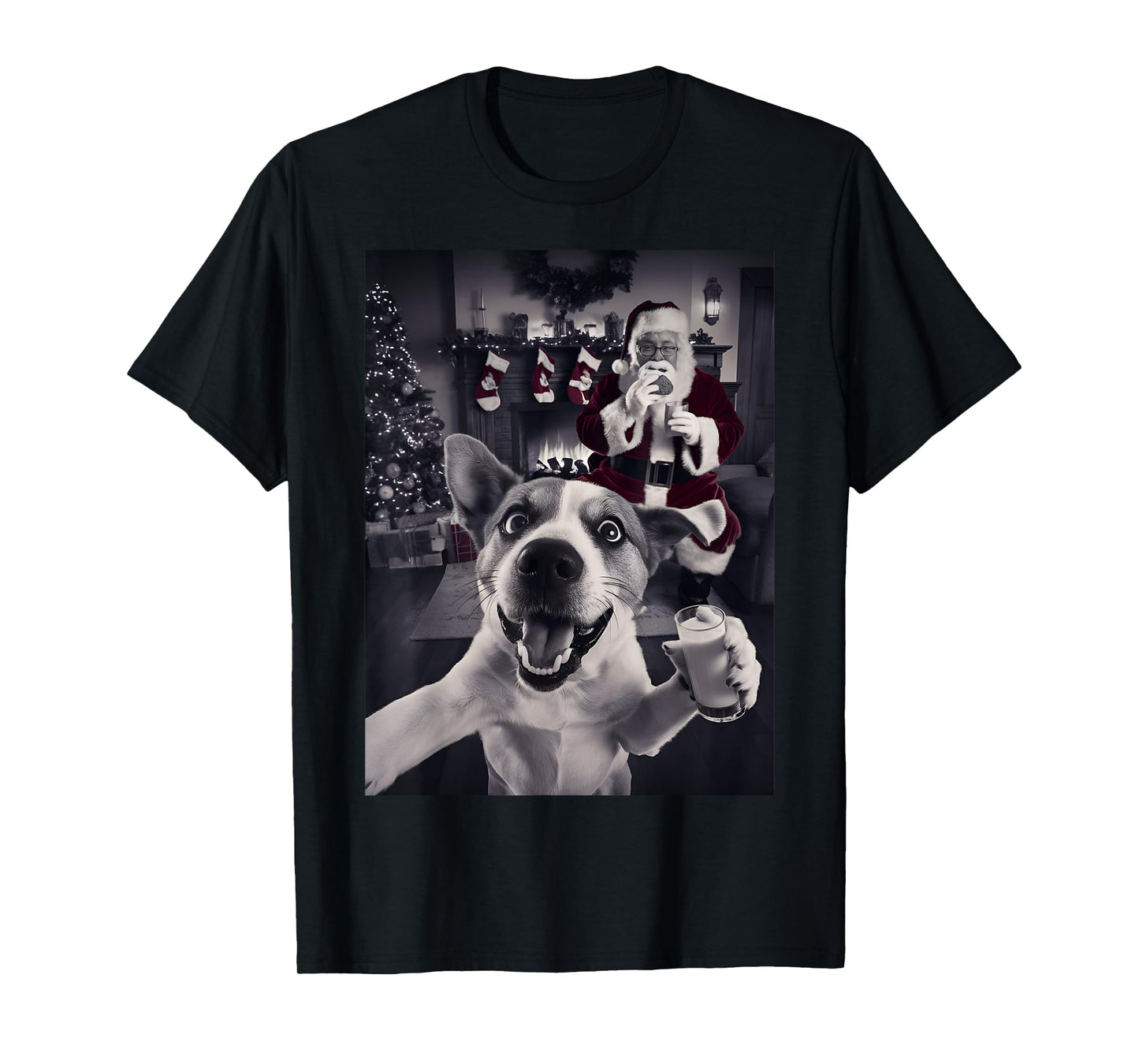 Funny Cat Selfie With Santa Christmas Men Women Girls Kids T-Shirt