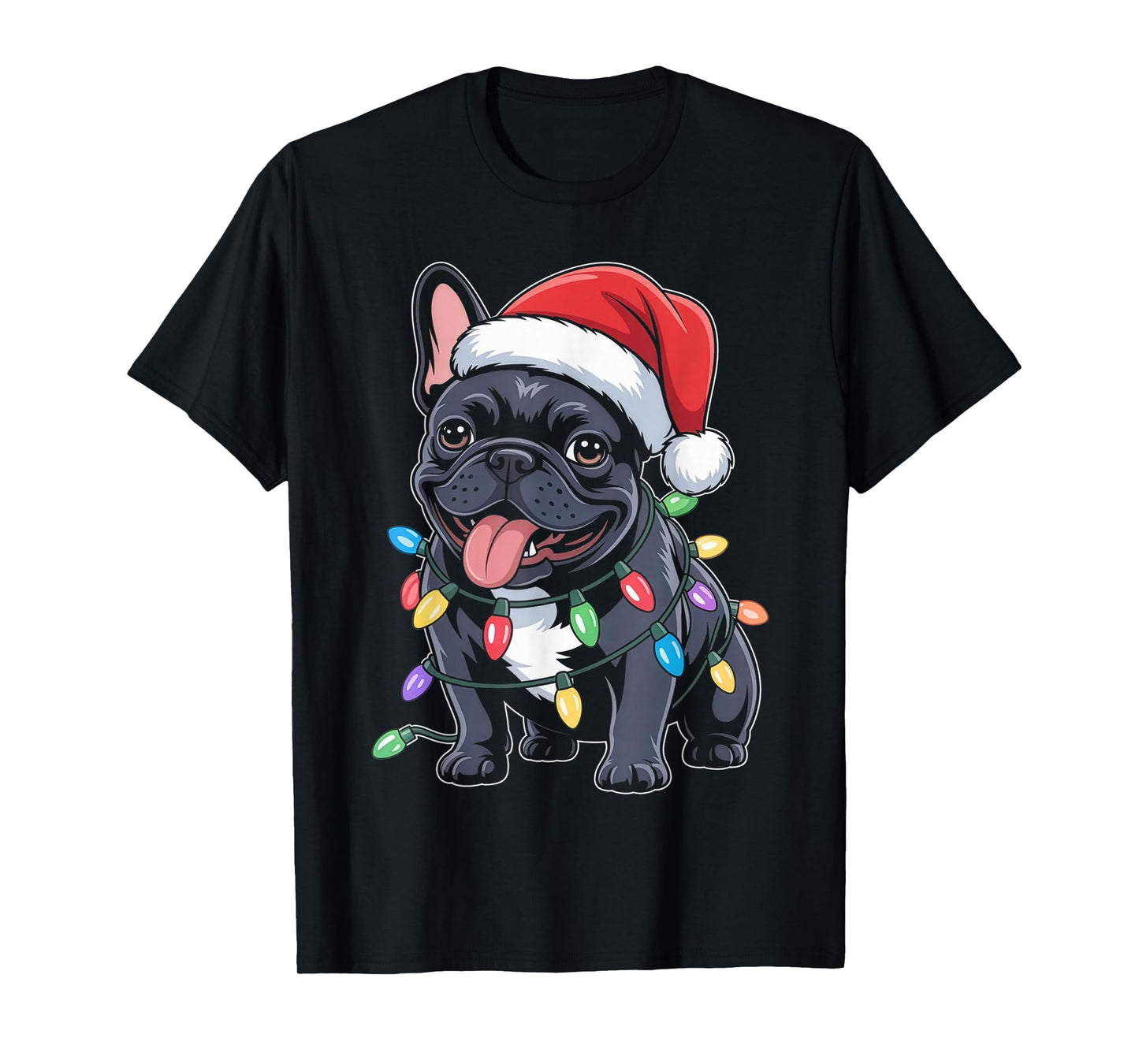 French Bulldog Santa Hat Christmas Lights Gifts T-Shirt